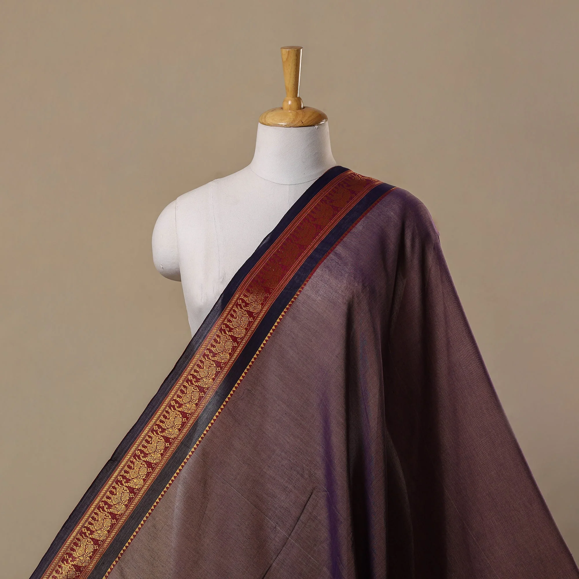 Purple - Dharwad Cotton Fabric with Border 17