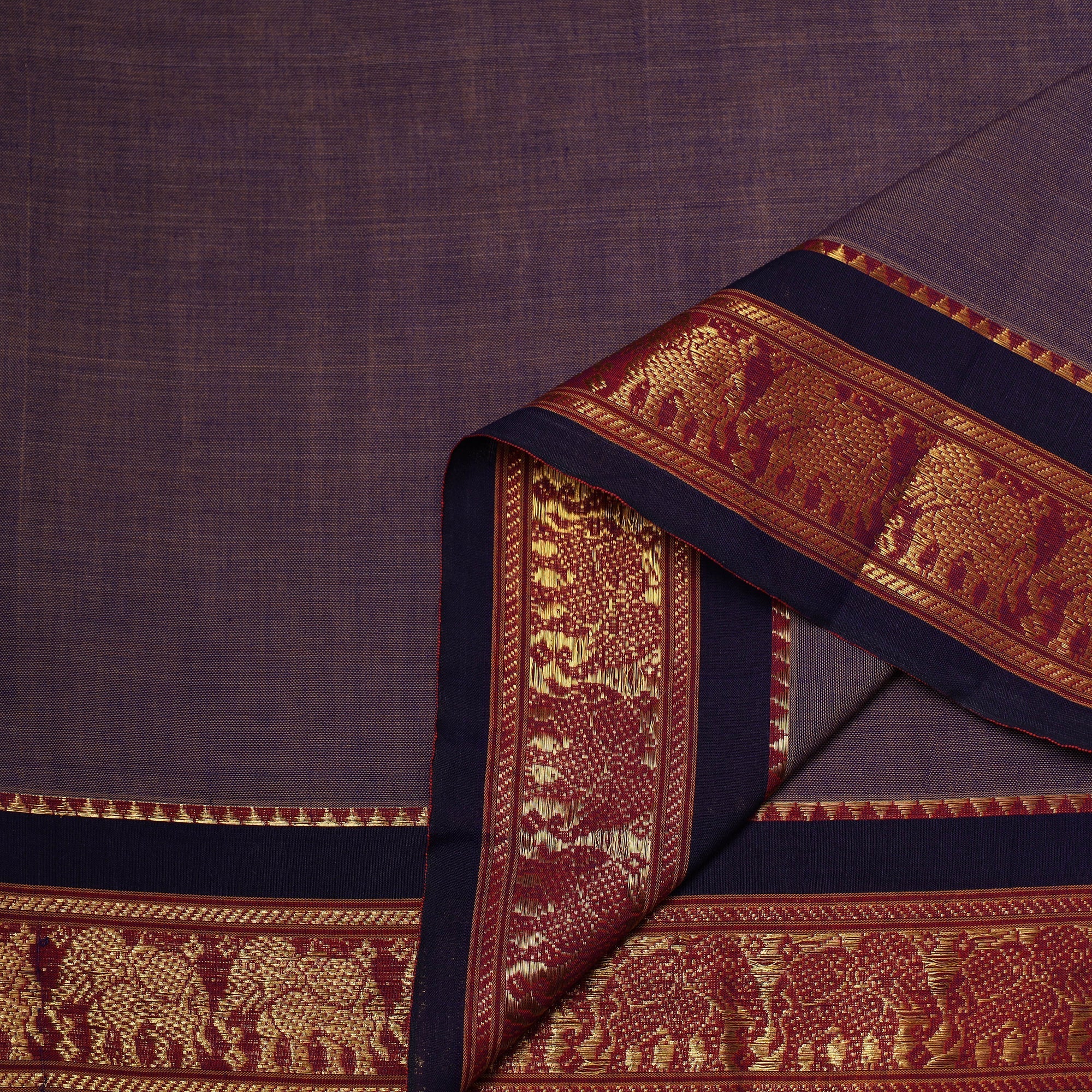 Purple - Dharwad Cotton Fabric with Border 17 - Image 3