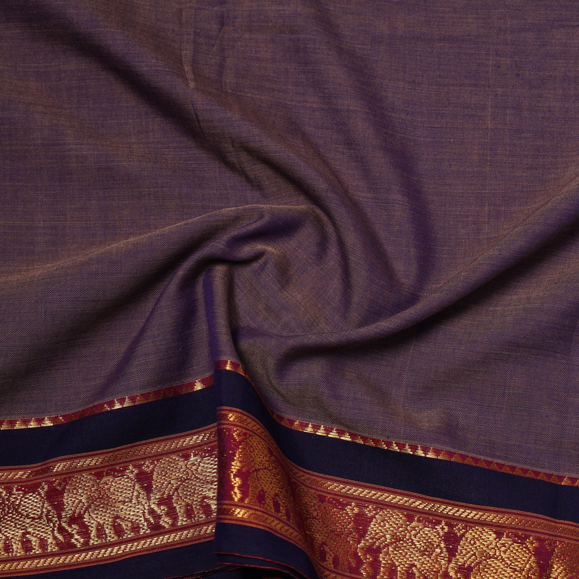 Purple - Dharwad Cotton Fabric with Border 17 - Image 4