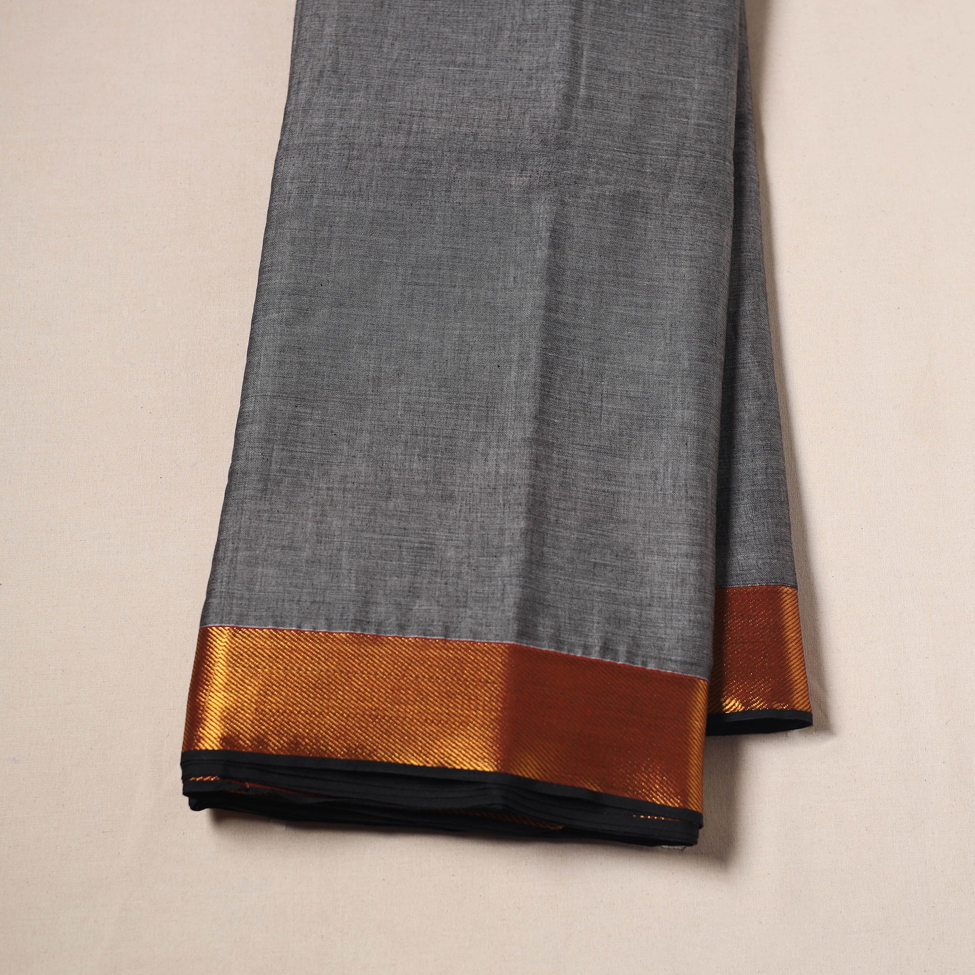 Grey - Dharwad Cotton Fabric with Border 17 - Image 2