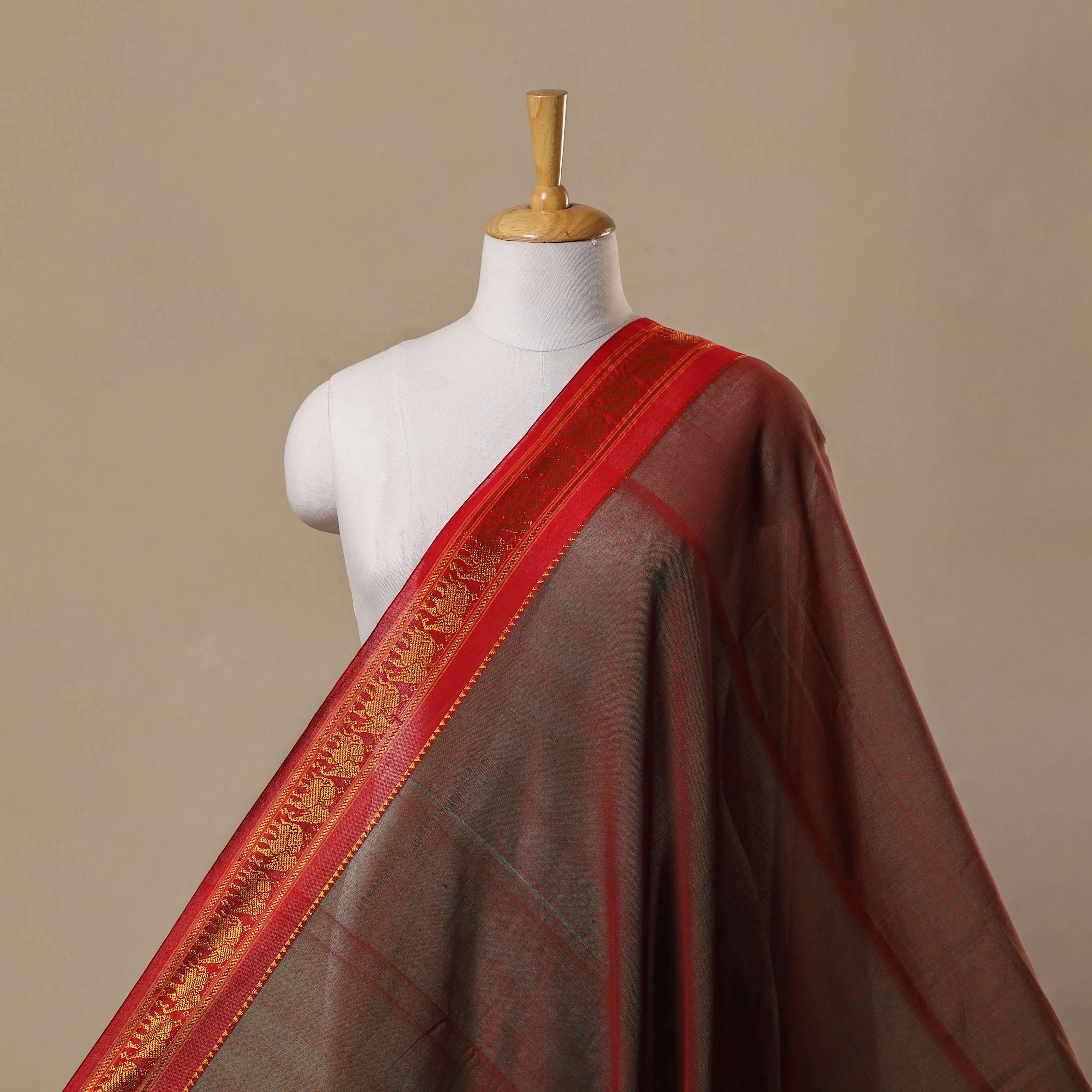 Brown - Dharwad Cotton Fabric with Border 18