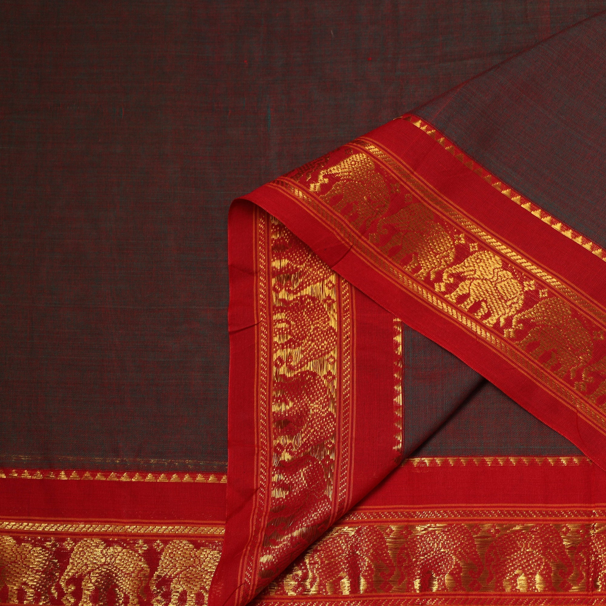 Brown - Dharwad Cotton Fabric with Border 18 - Image 3