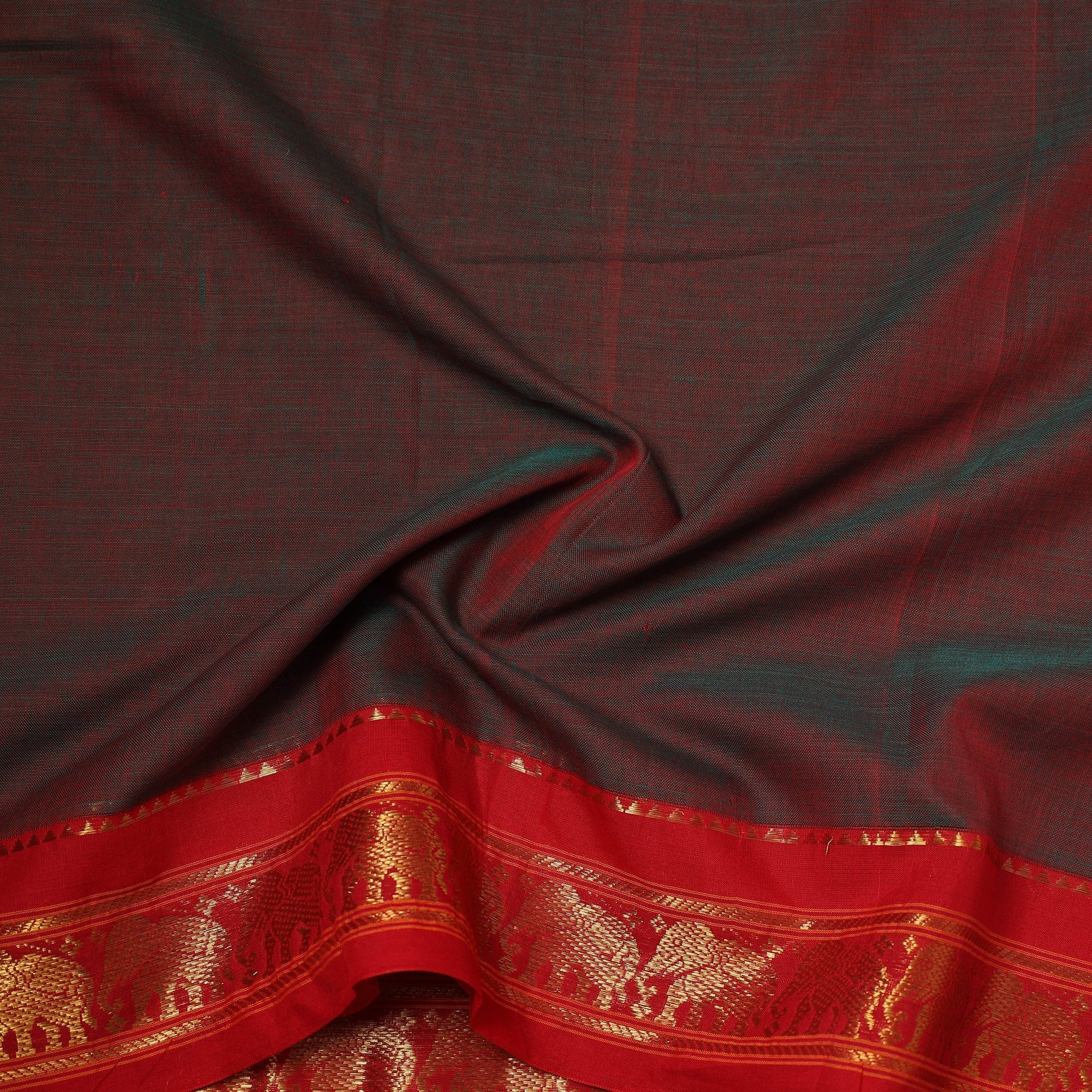 Brown - Dharwad Cotton Fabric with Border 18 - Image 4