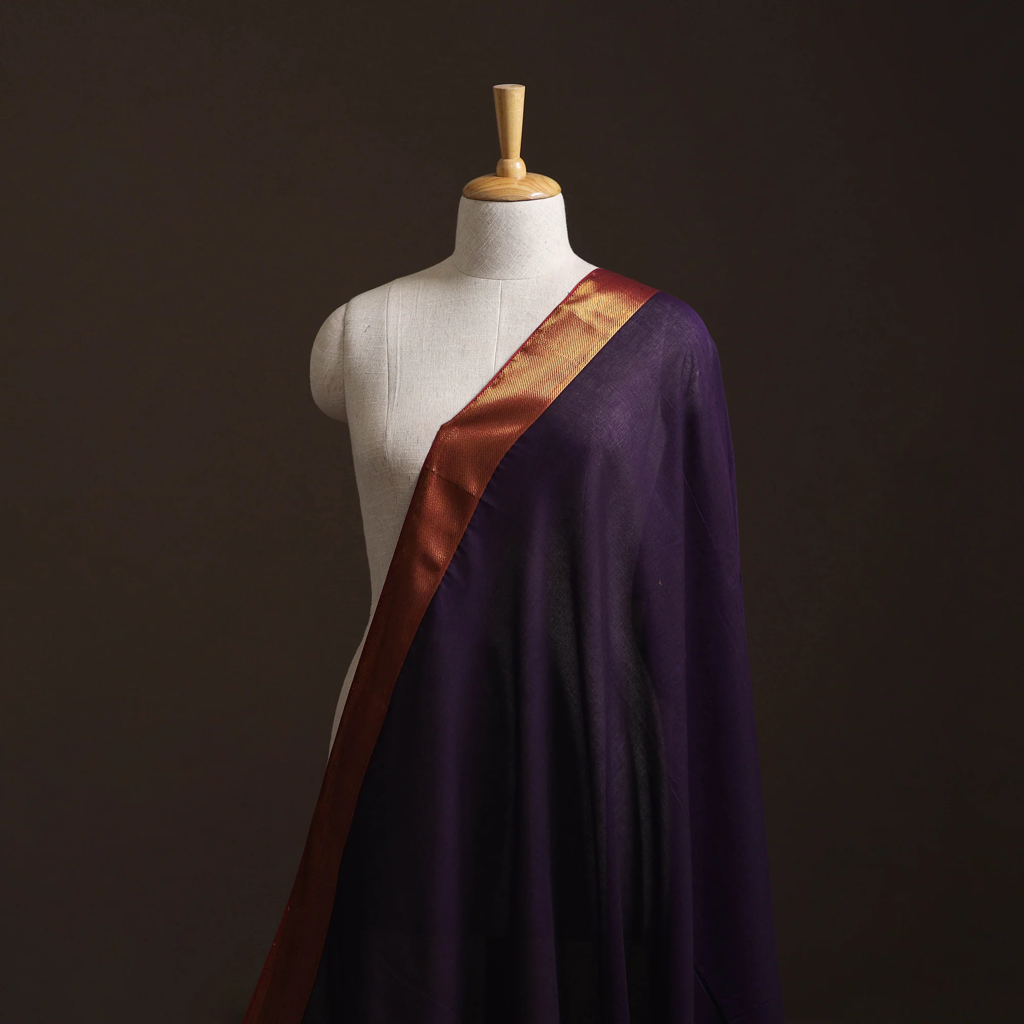 Purple - Dharwad Cotton Fabric with Border 19