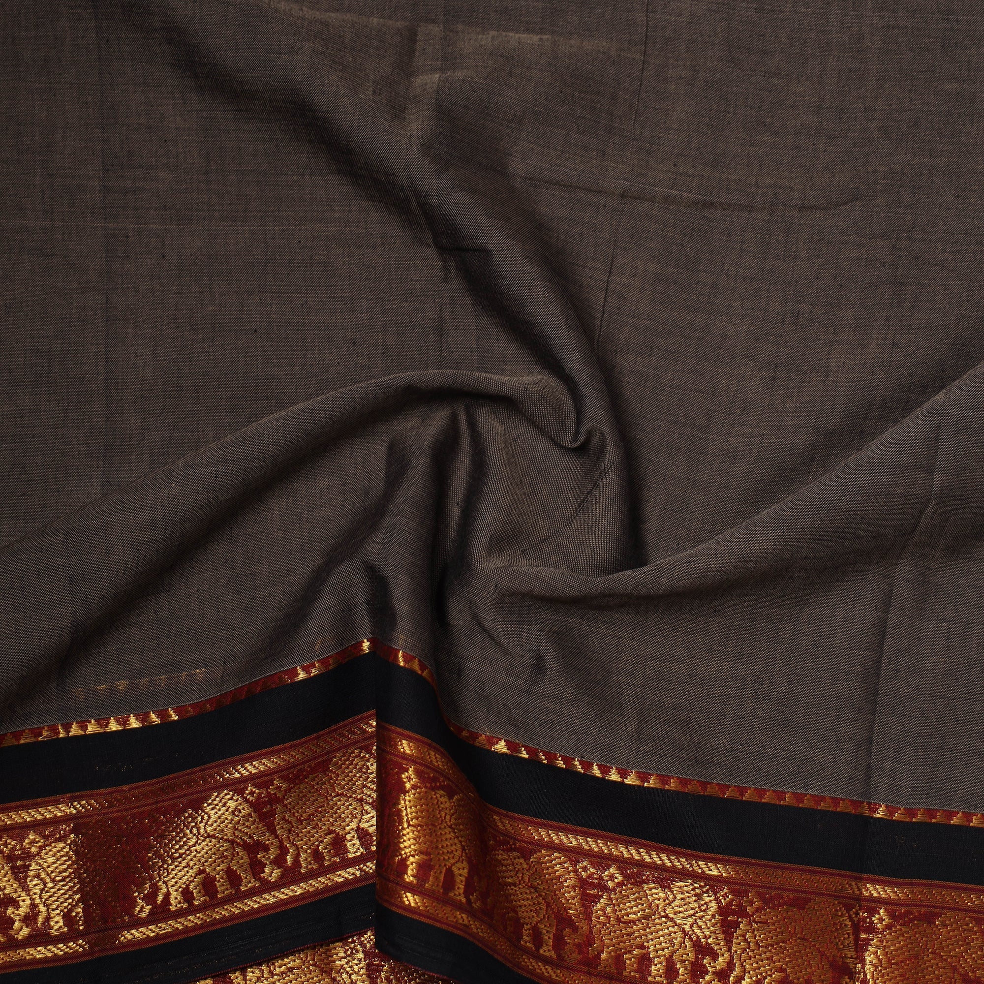 Brown - Dharwad Cotton Fabric with Border 21 - Image 4
