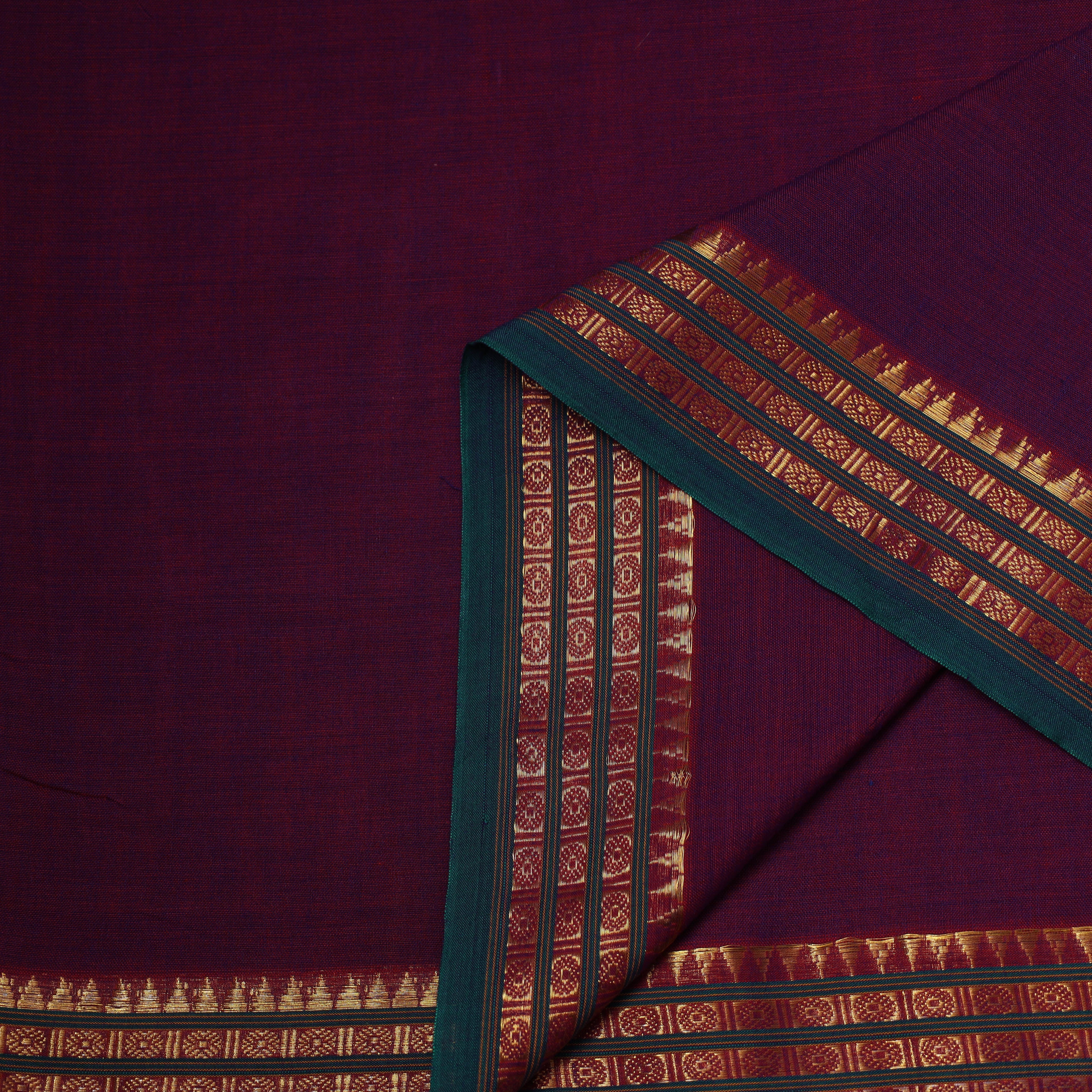 Purple - Dharwad Cotton Fabric with Border 23 - Image 3