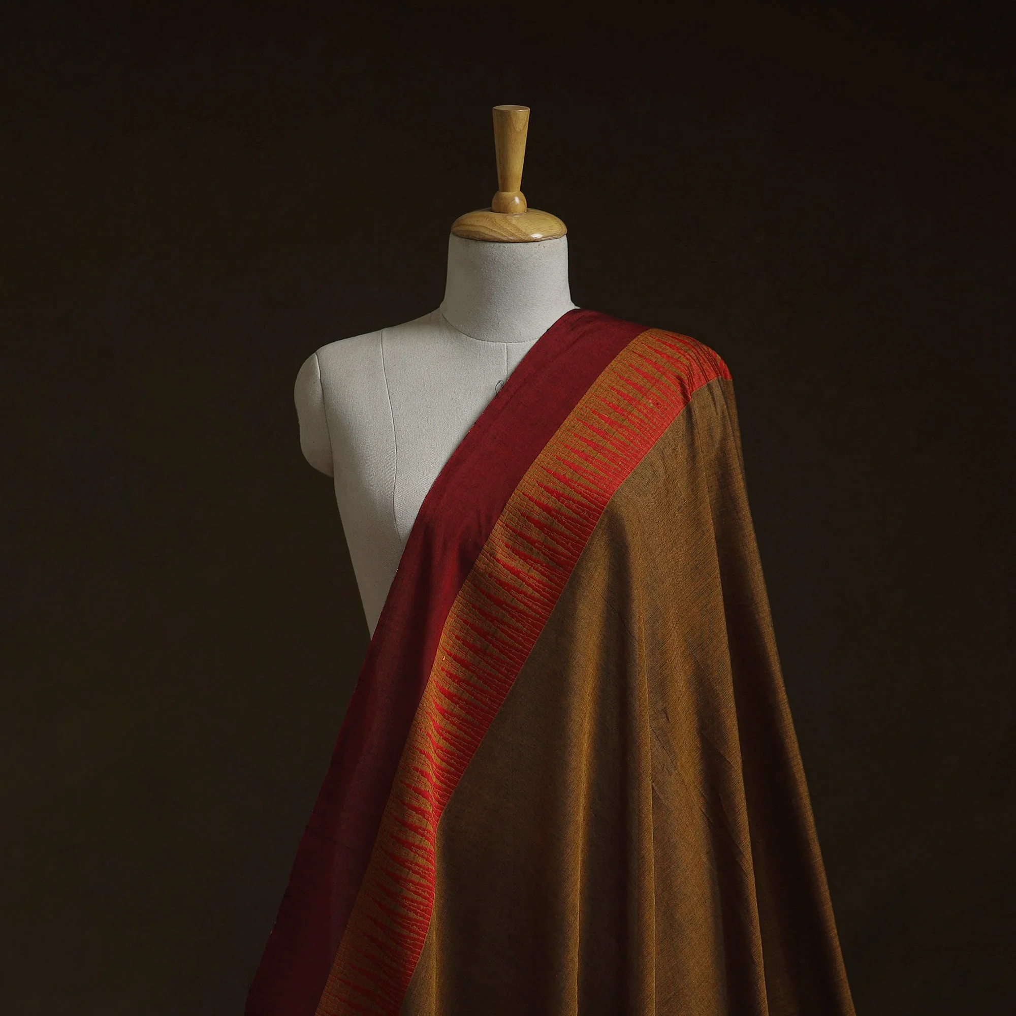 Brown - Dharwad Cotton Fabric with Border 23
