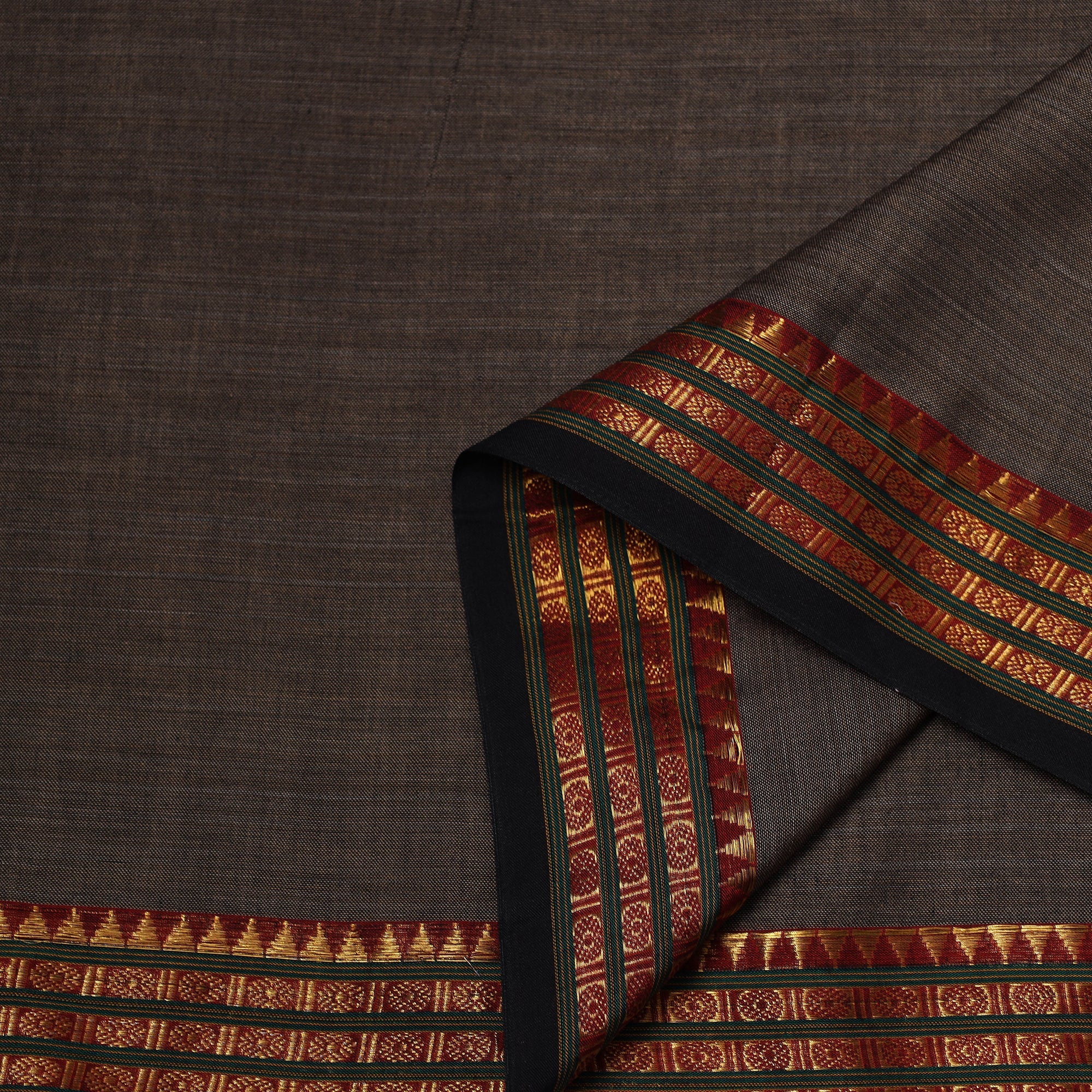 Brown - Dharwad Cotton Fabric with Border 25 - Image 3