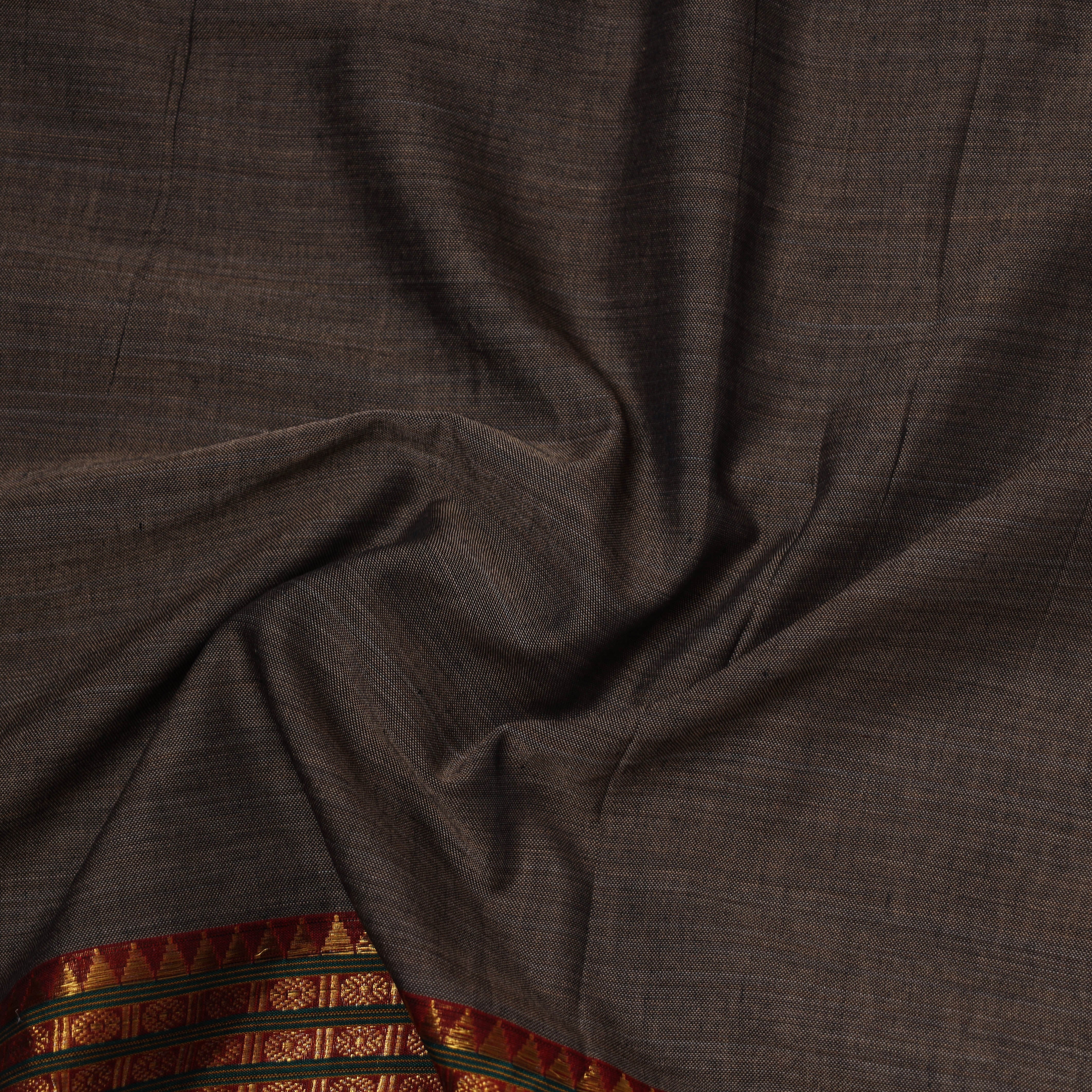 Brown - Dharwad Cotton Fabric with Border 25 - Image 4