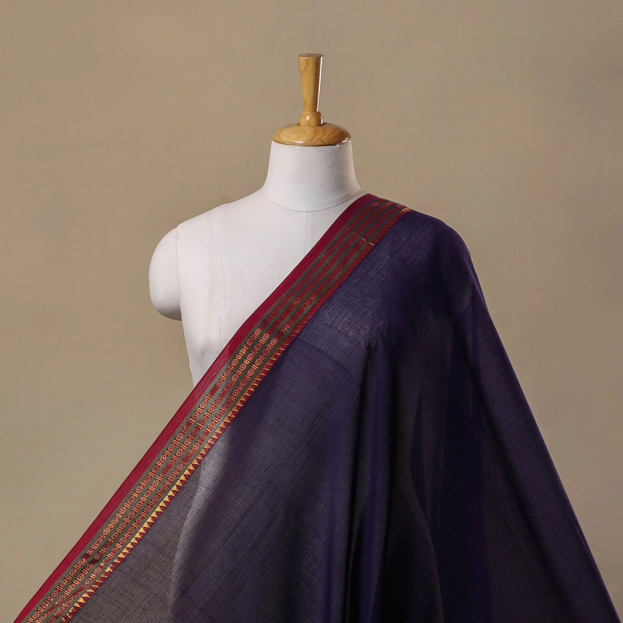 Purple - Dharwad Cotton Fabric with Border 26