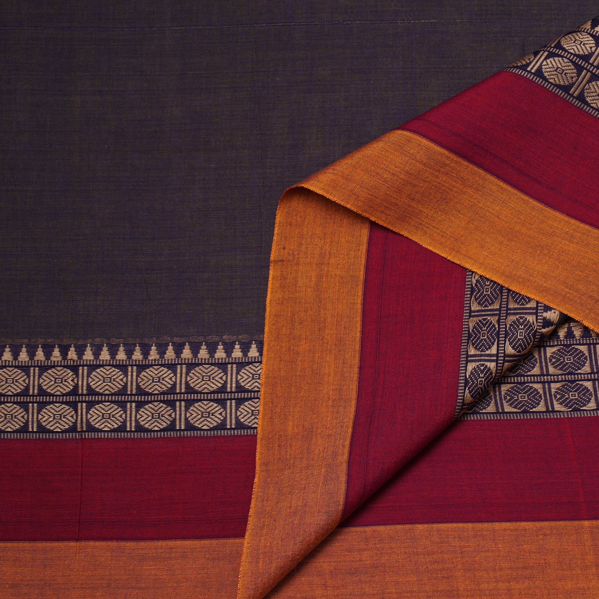Purple - Dharwad Cotton Fabric with Border 30 - Image 3