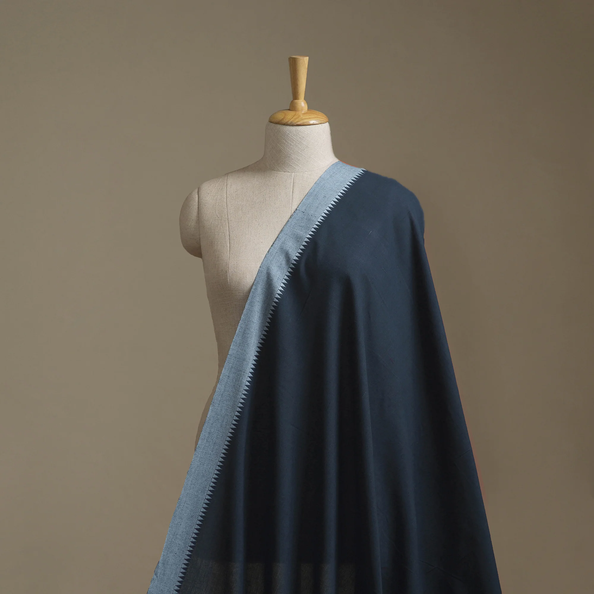 Blue - Dharwad Cotton Fabric with Thread Border 03