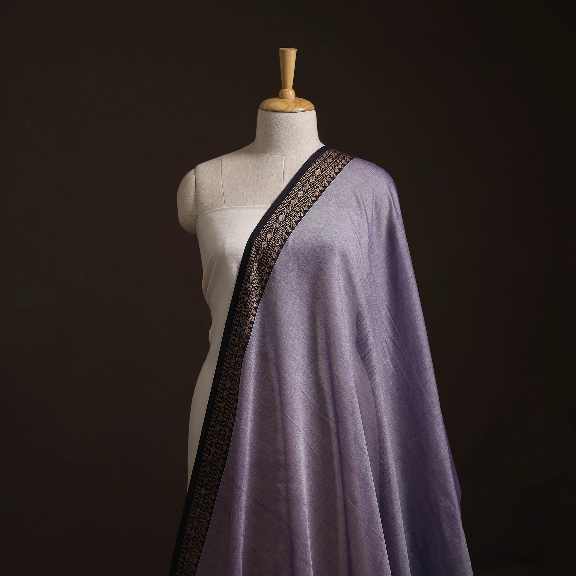 Purple - Dharwad Cotton Fabric with Thread Border 22