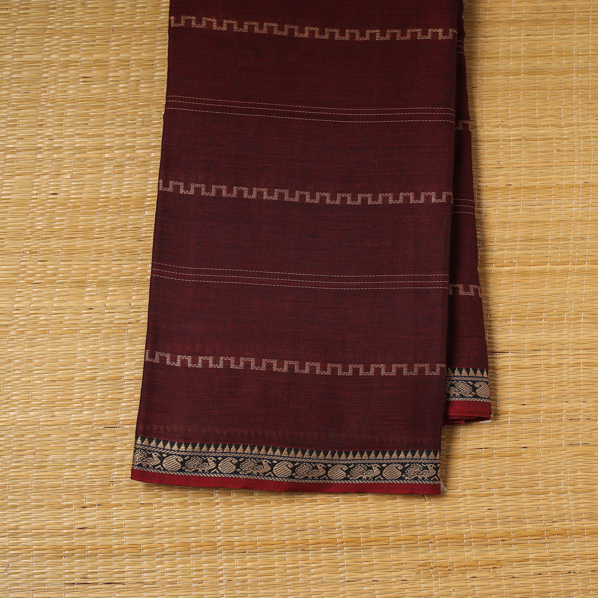 Maroon - Dharwad Cotton Fabric with Thread Border 31 - Image 2