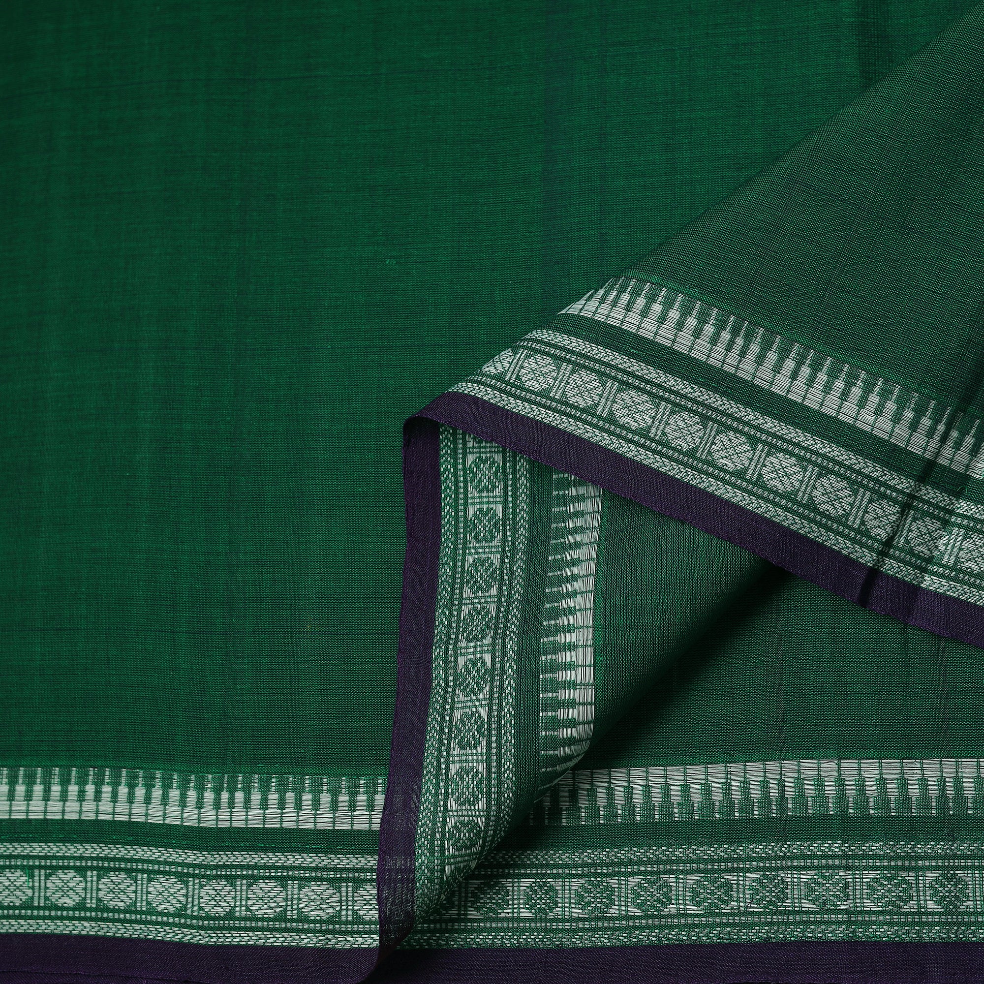 Green - Dharwad Cotton Fabric with Thread Border 33 - Image 3