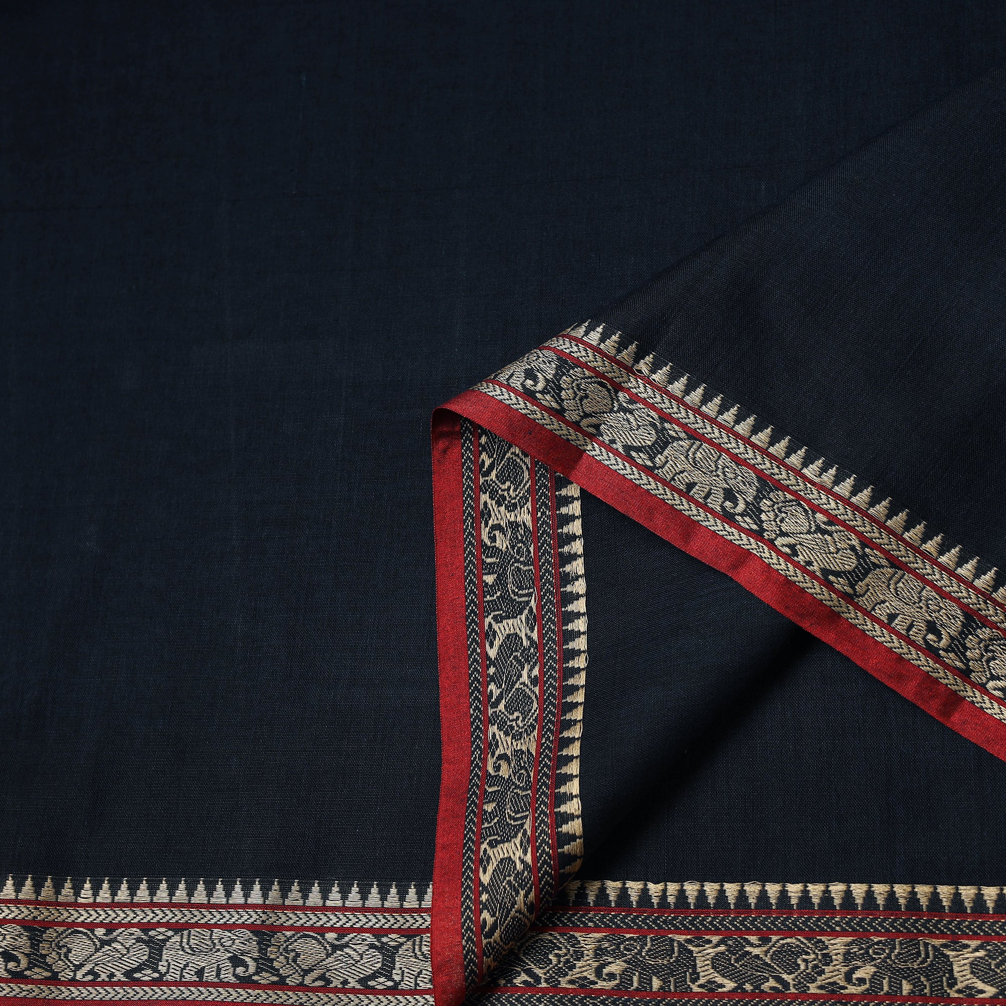 Blue - Dharwad Cotton Fabric with Thread Border 34 - Image 3