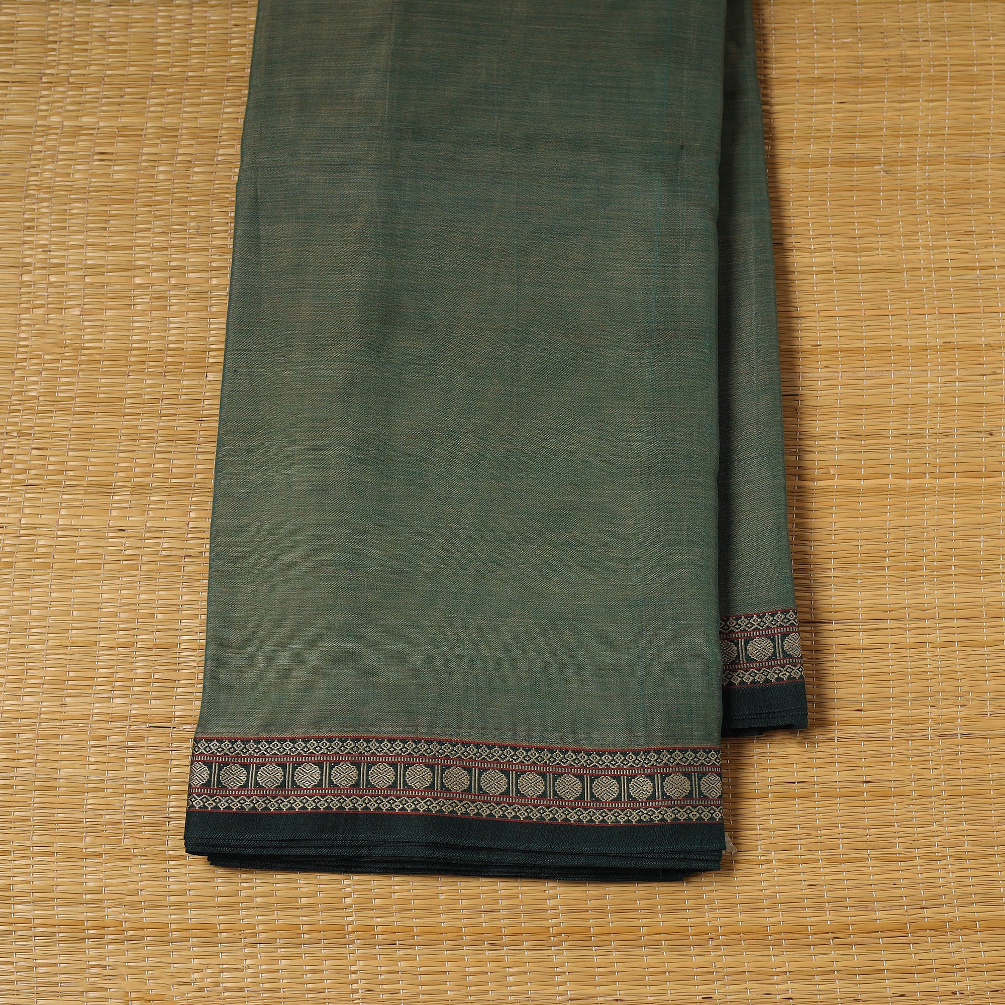 Green - Dharwad Cotton Fabric with Thread Border 44 - Image 2