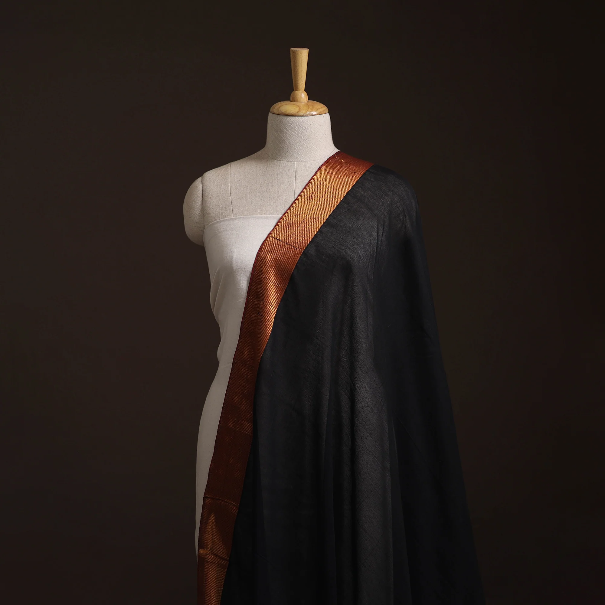 Black - Dharwad Cotton Fabric with Zari Border 10