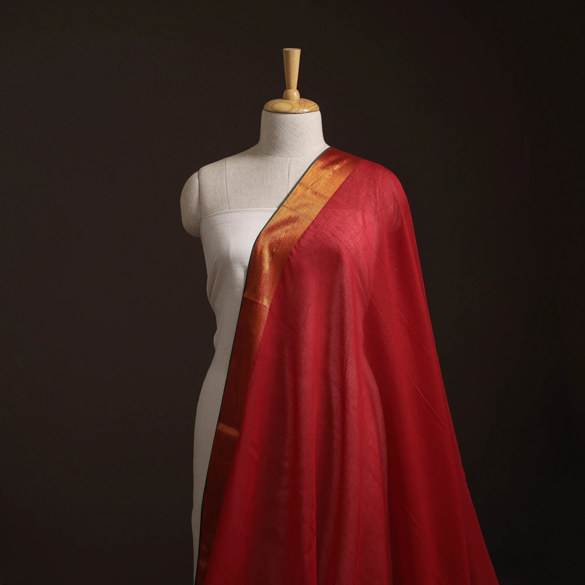 Red - Dharwad Cotton Fabric with Zari Border 14