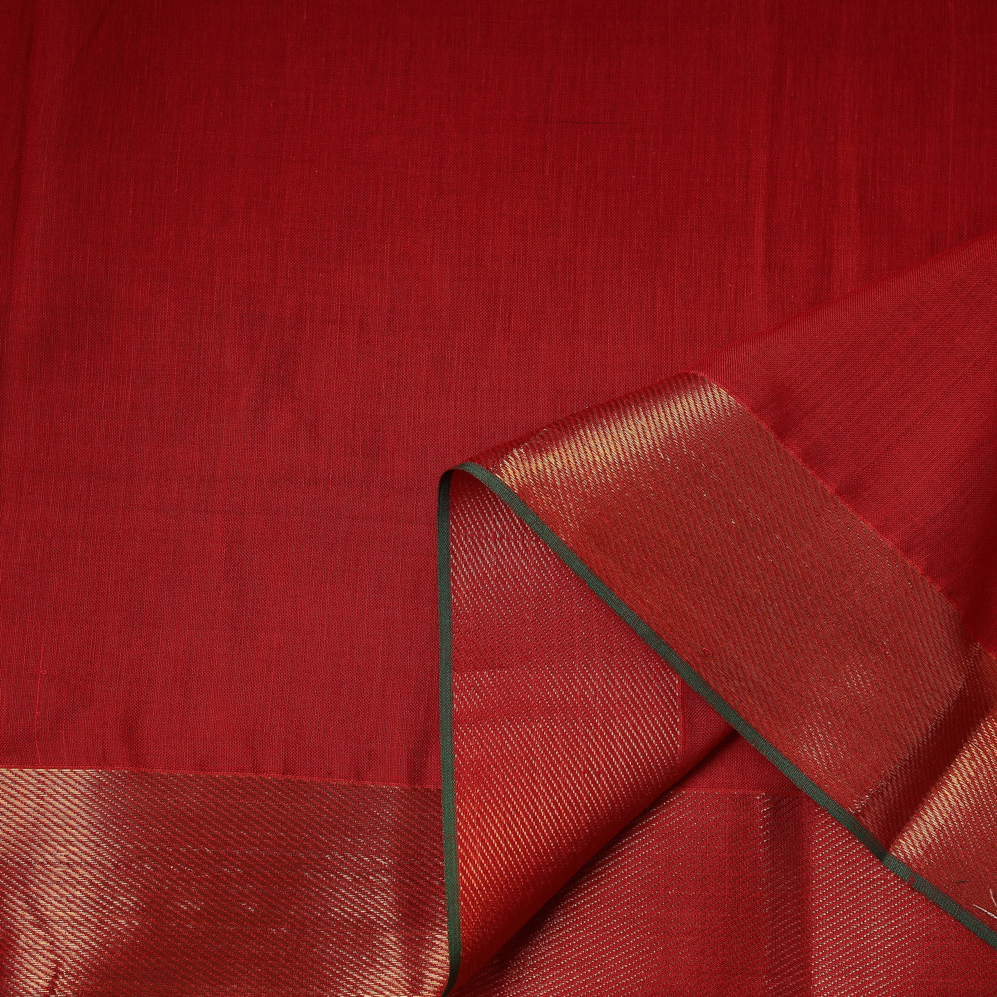 Red - Dharwad Cotton Fabric with Zari Border 14 - Image 3