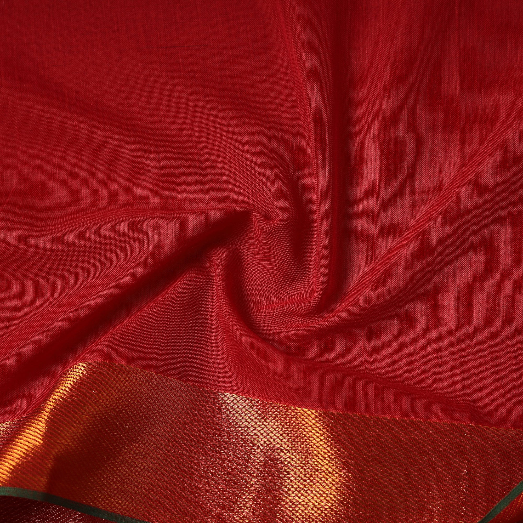 Red - Dharwad Cotton Fabric with Zari Border 14 - Image 4