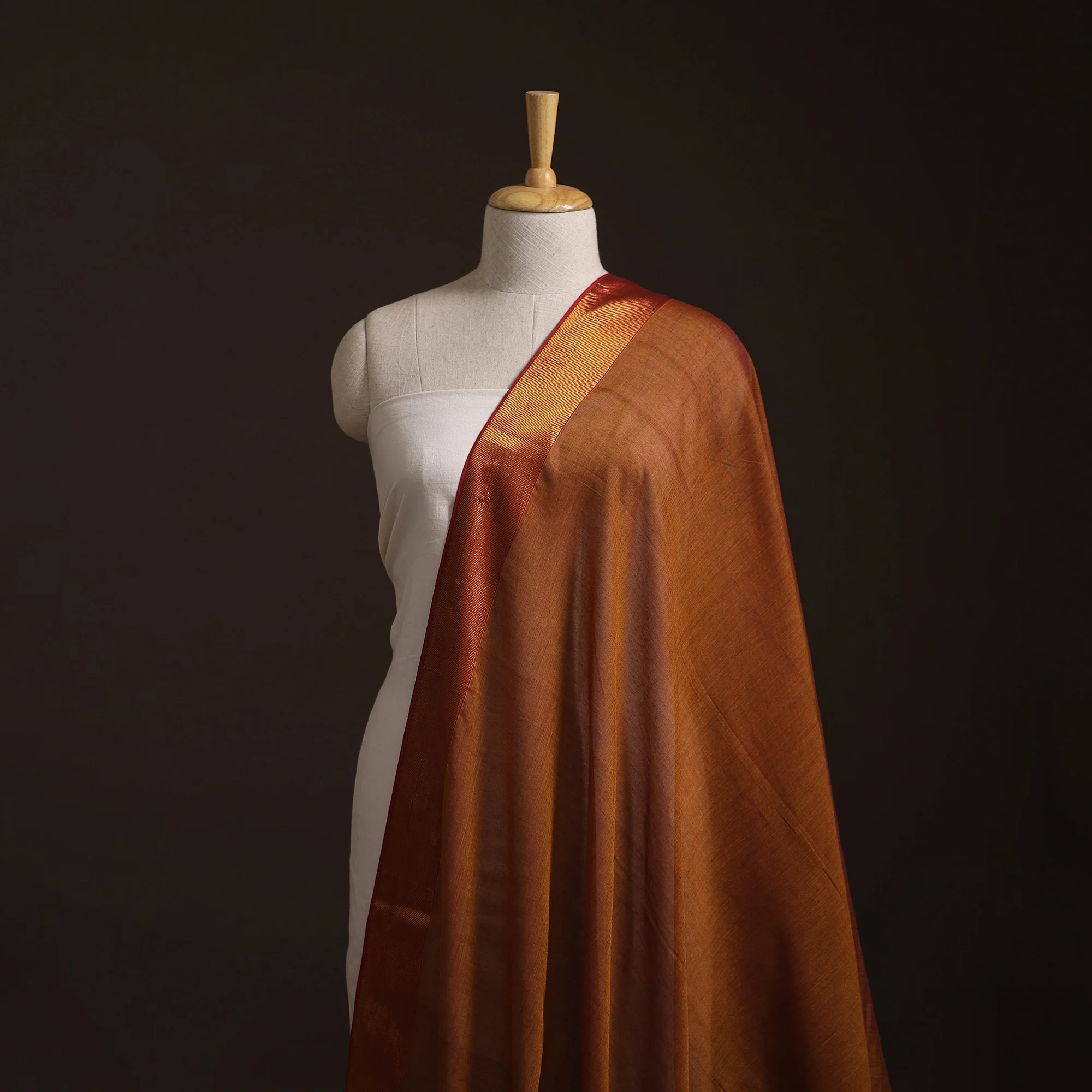 Brown - Dharwad Cotton Fabric with Zari Border 17