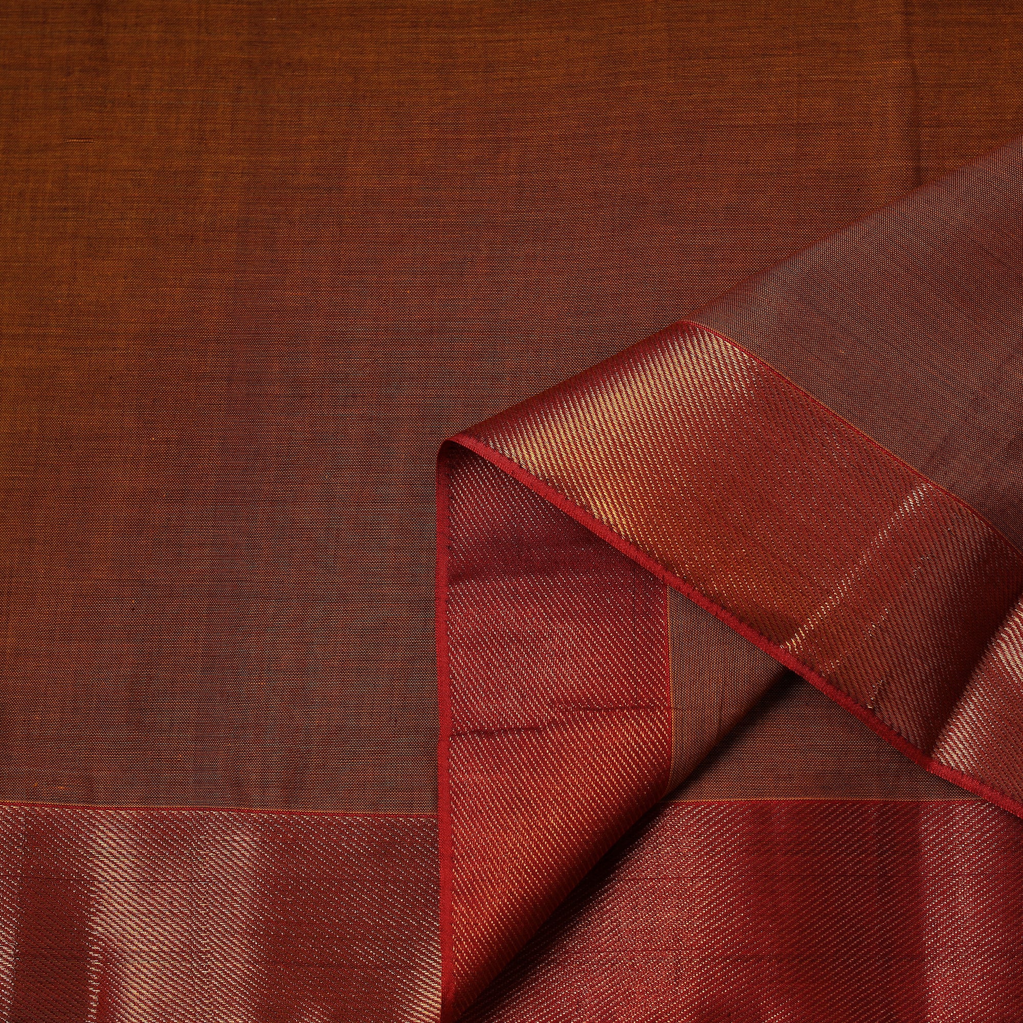 Brown - Dharwad Cotton Fabric with Zari Border 17 - Image 3