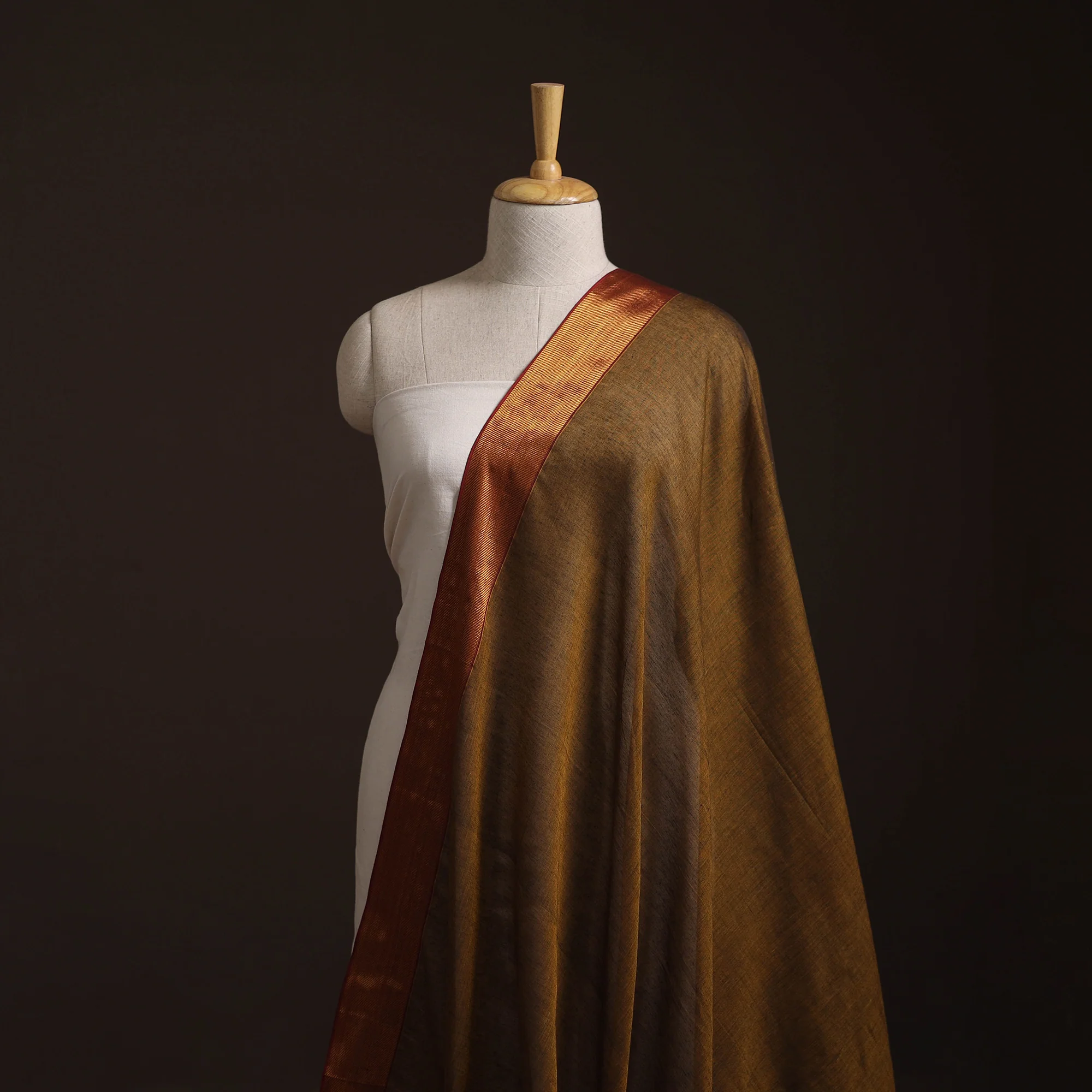 Brown - Dharwad Cotton Fabric with Zari Border 18