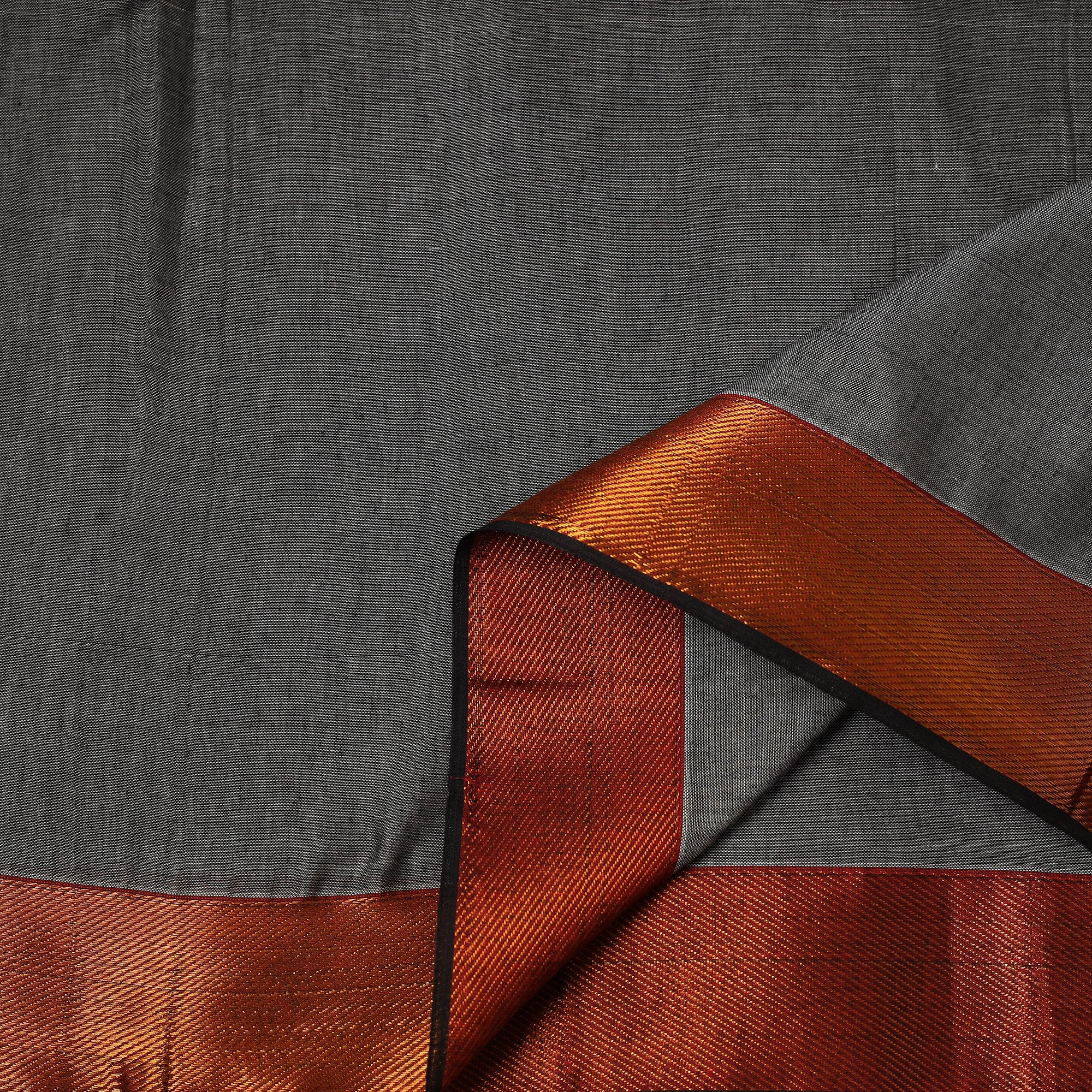 Grey - Dharwad Cotton Fabric with Zari Border 19 - Image 3