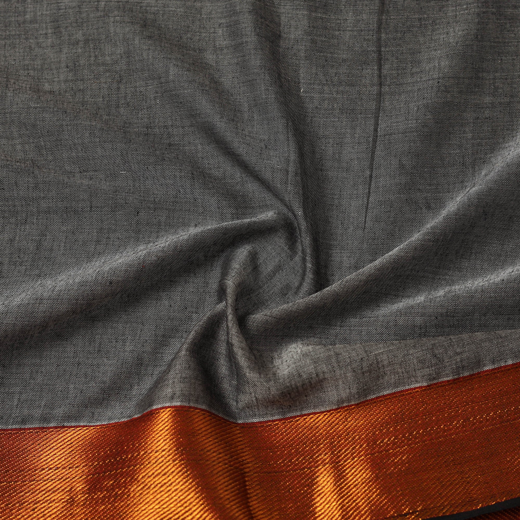 Grey - Dharwad Cotton Fabric with Zari Border 19 - Image 4
