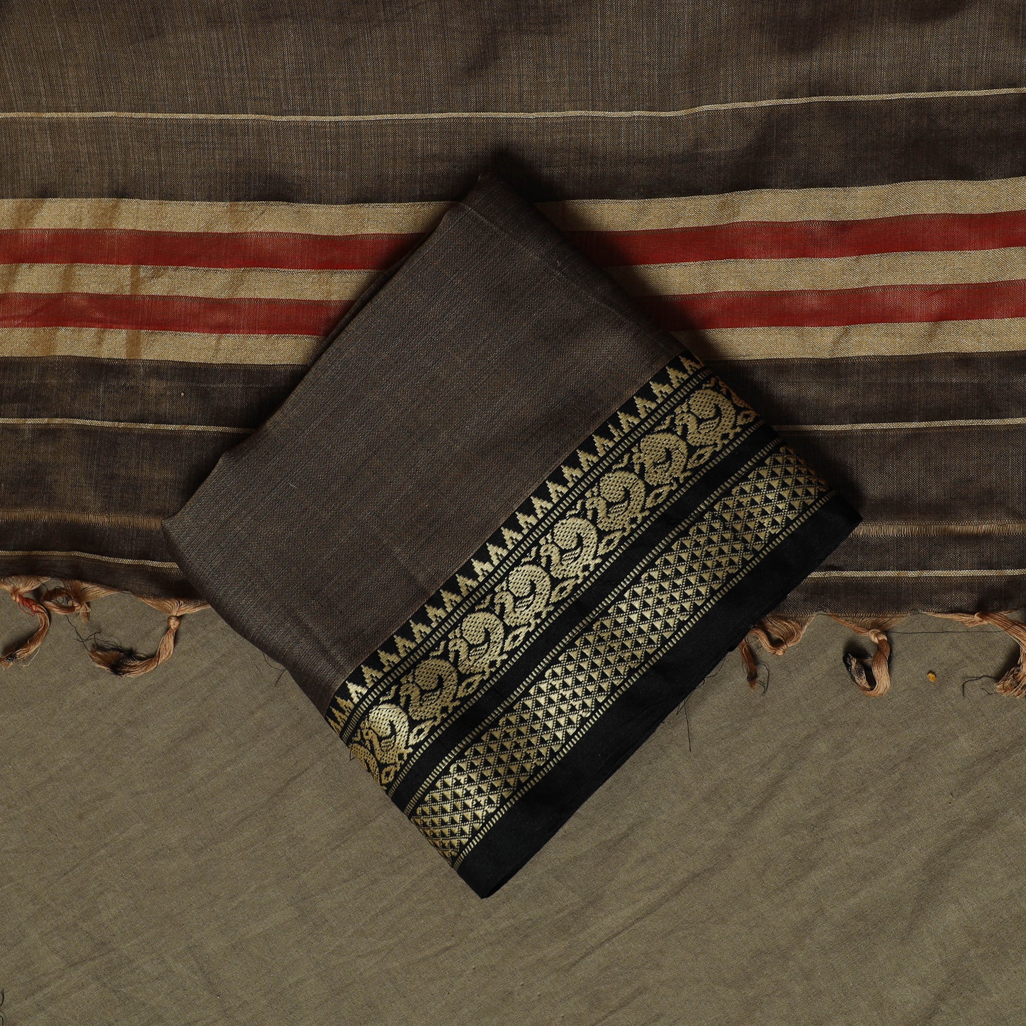 Grey - Dharwad Mercerised Cotton 3pc Unstitched Dress Material Suit Set with Woven Border 17 - Image 5