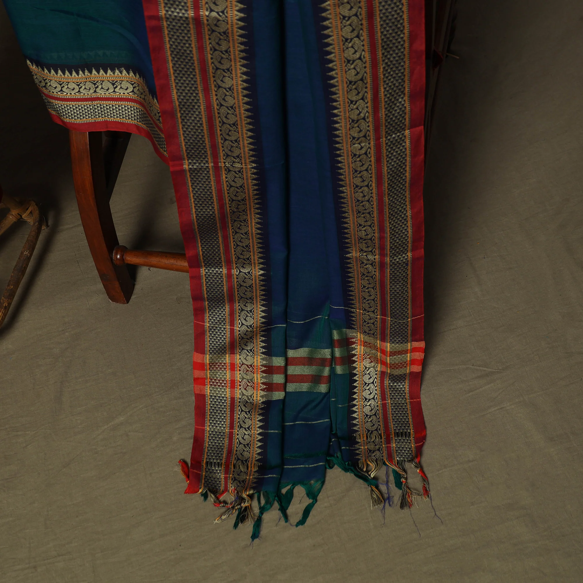 Blue - Dharwad Mercerised Cotton 3pc Unstitched Dress Material Suit Set with Woven Border 19 - Image 4