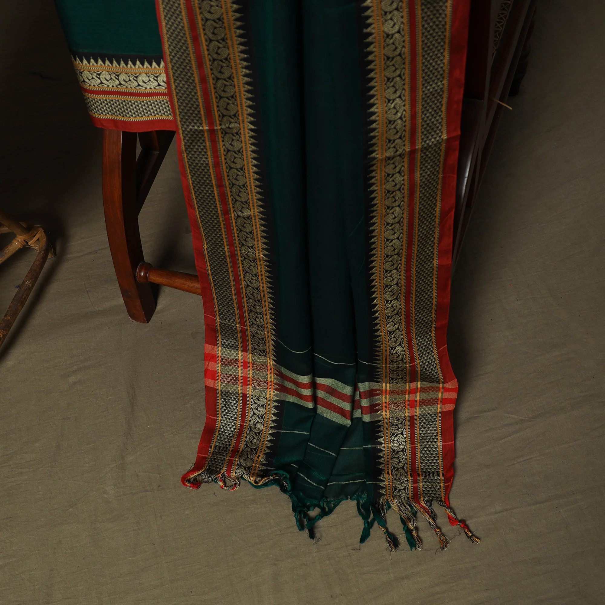 Green - Dharwad Mercerised Cotton 3pc Unstitched Dress Material Suit Set with Woven Border 22 - Image 4