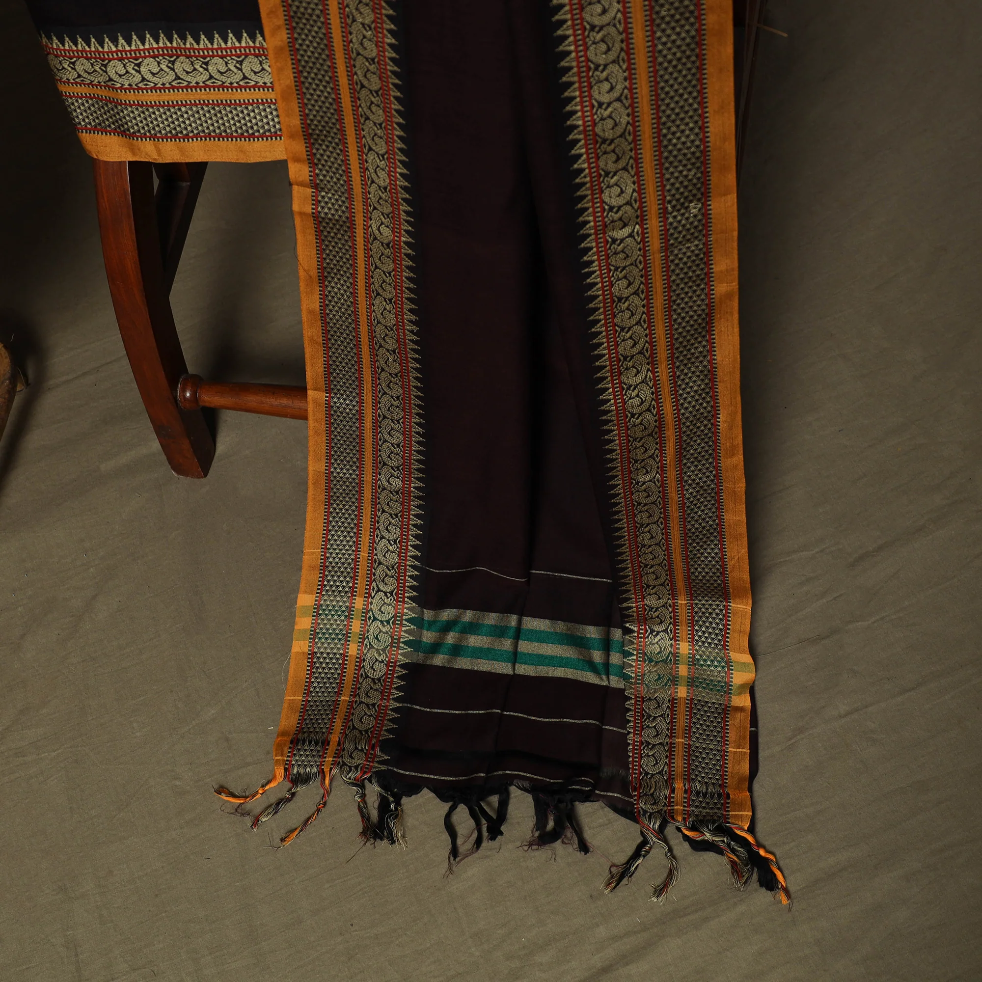 Black - Dharwad Mercerised Cotton 3pc Unstitched Dress Material Suit Set with Woven Border 23 - Image 4