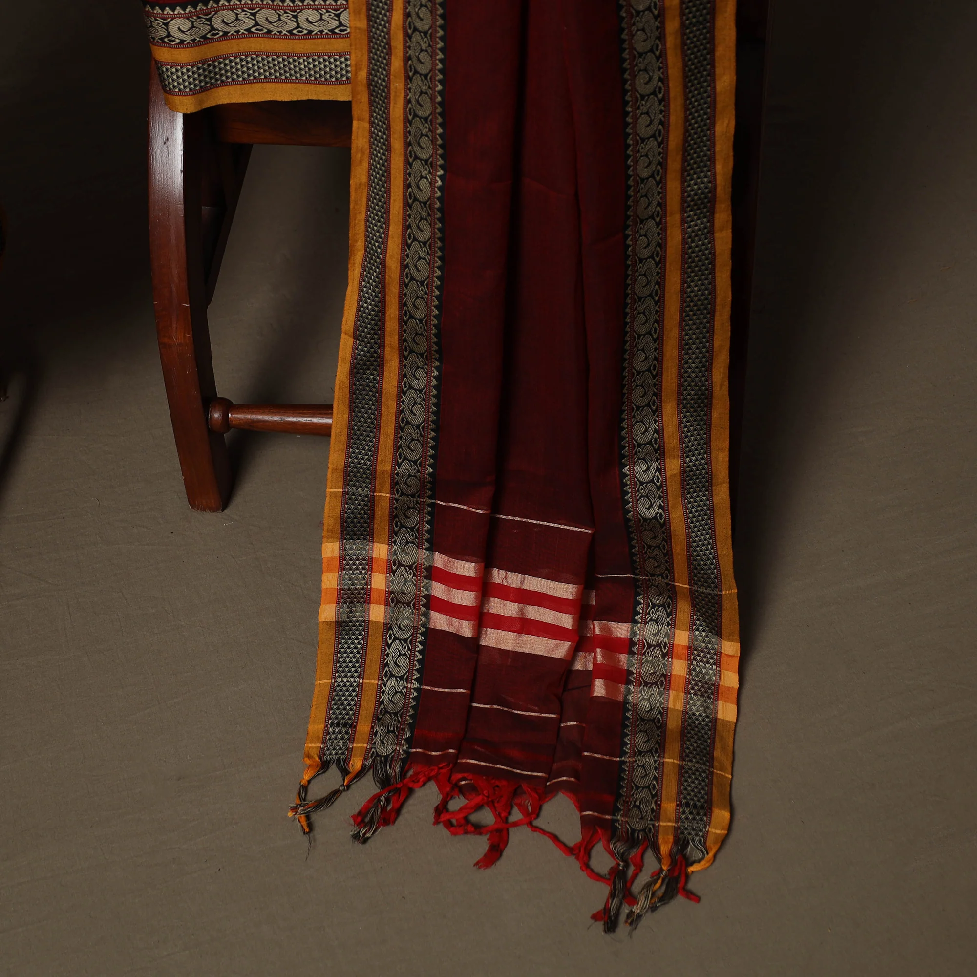 Red - Dharwad Mercerised Cotton 3pc Unstitched Dress Material Suit Set with Woven Border 26 - Image 4