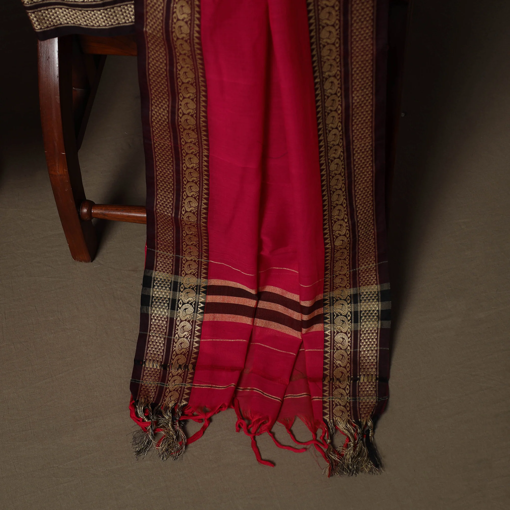 Pink - Dharwad Mercerised Cotton 3pc Unstitched Dress Material Suit Set with Woven Border 27 - Image 4