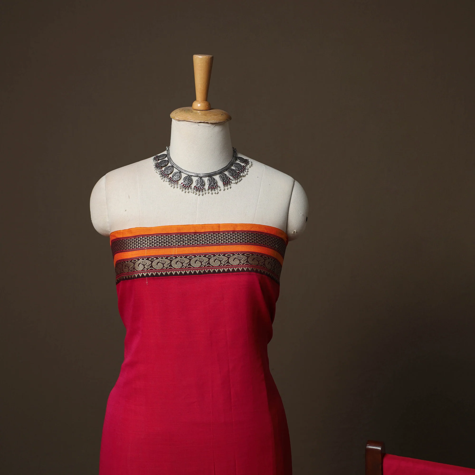 Pink - Dharwad Mercerised Cotton 3pc Unstitched Dress Material Suit Set with Woven Border 29 - Image 3