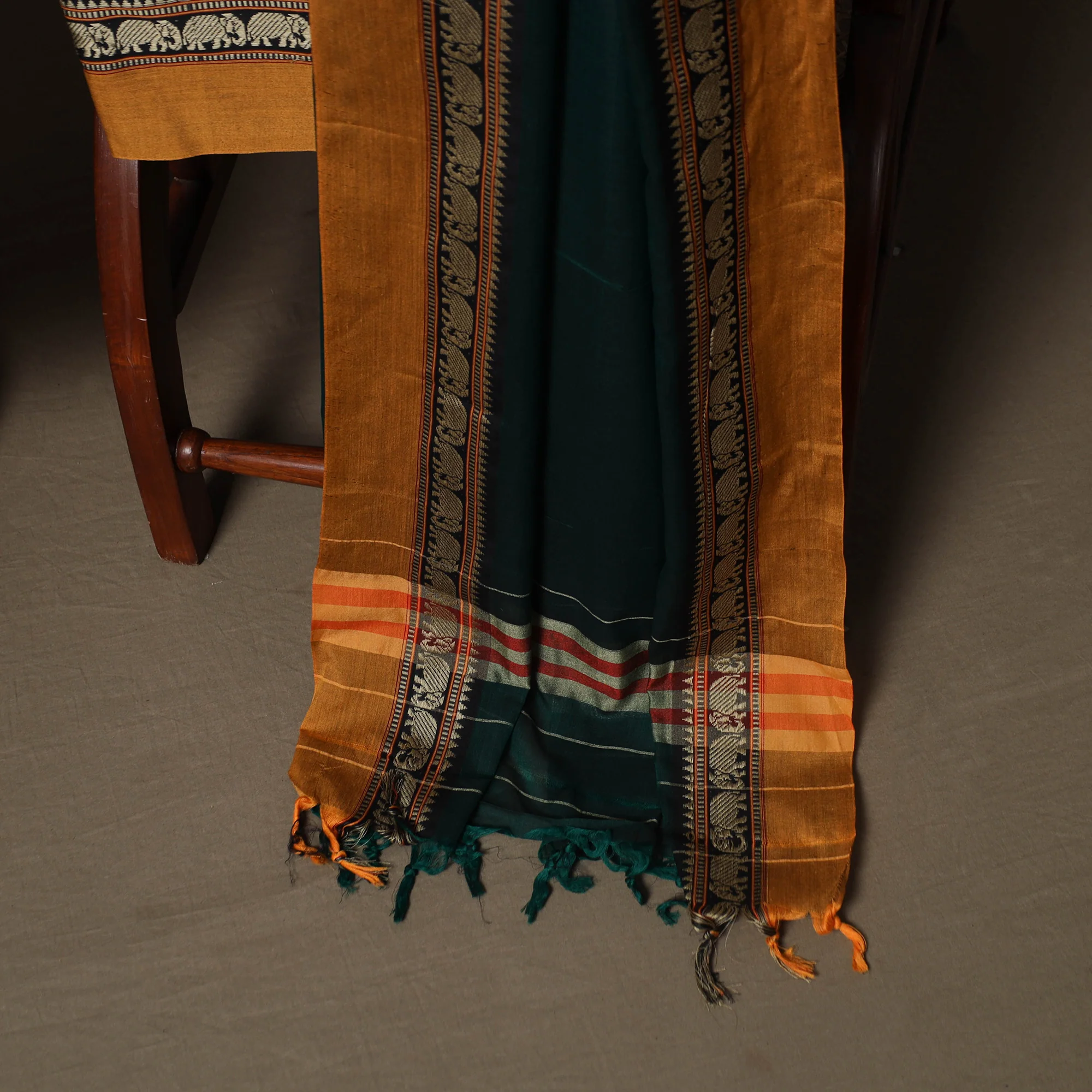 Green - Dharwad Mercerised Cotton 3pc Unstitched Dress Material Suit Set with Woven Border 31 - Image 4