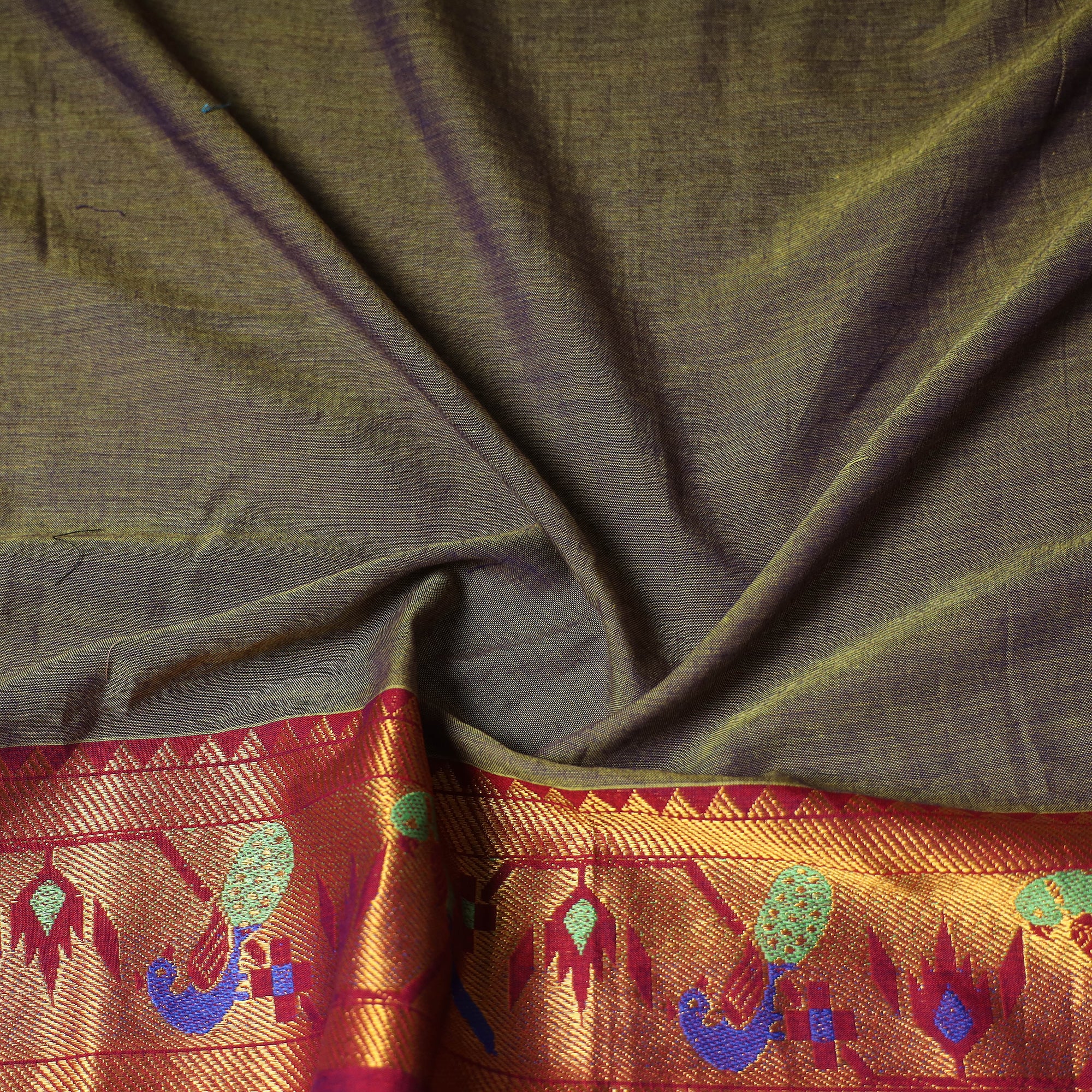 Green - Dharwad Weave Cotton Blouse Piece 05 - Image 3