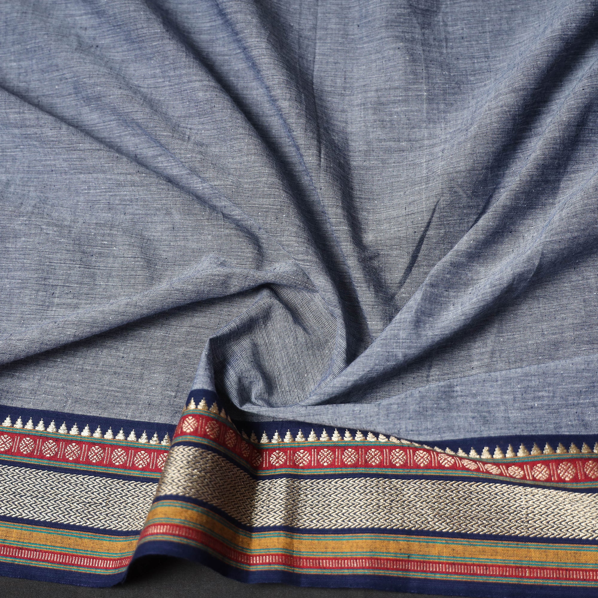 Blue - Dharwad Weave Cotton Blouse Piece 10 - Image 3