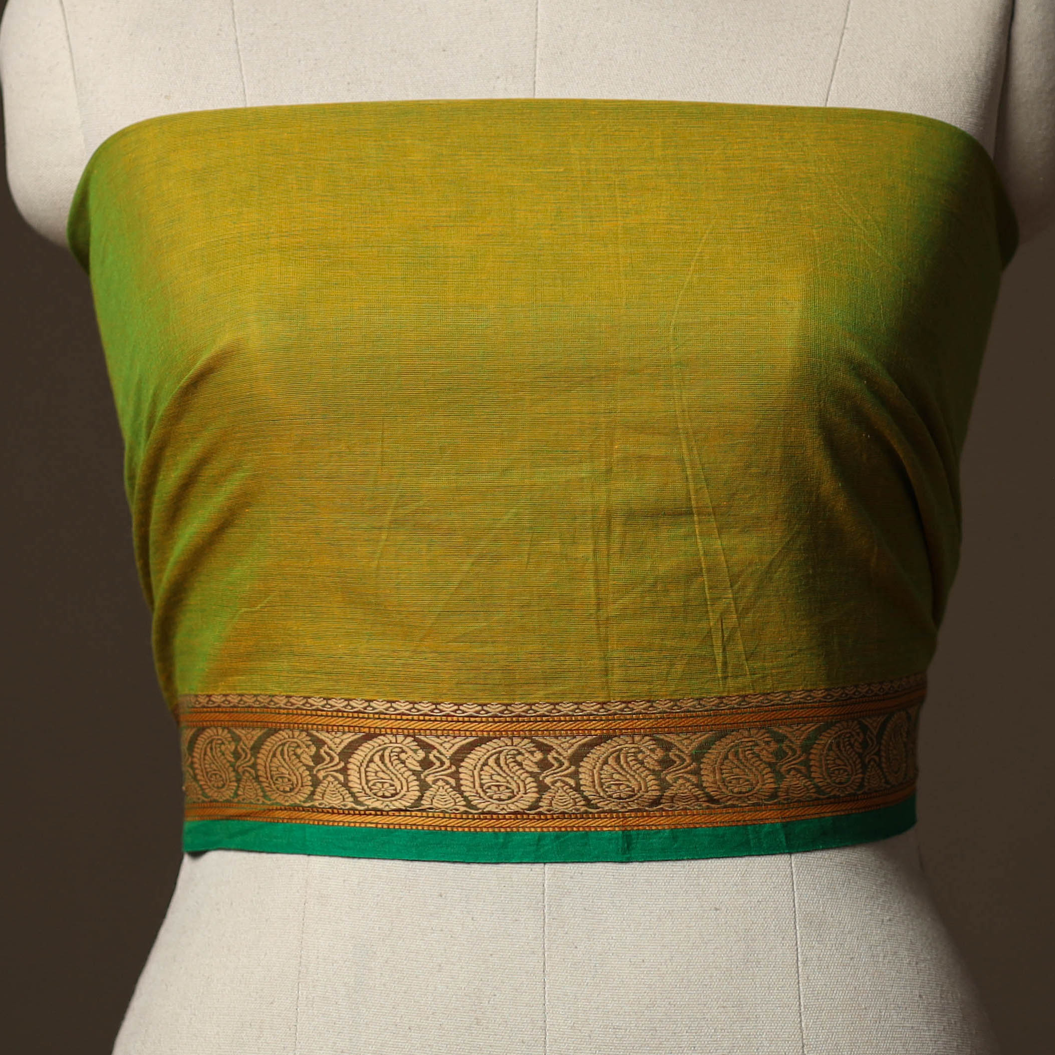 Green - Dharwad Weave Cotton Blouse Piece 17 - Image 2