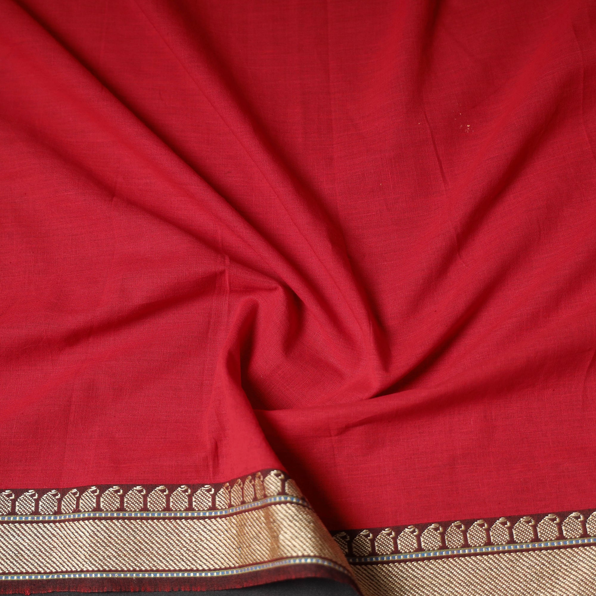 Red - Dharwad Weave Cotton Blouse Piece 19 - Image 3