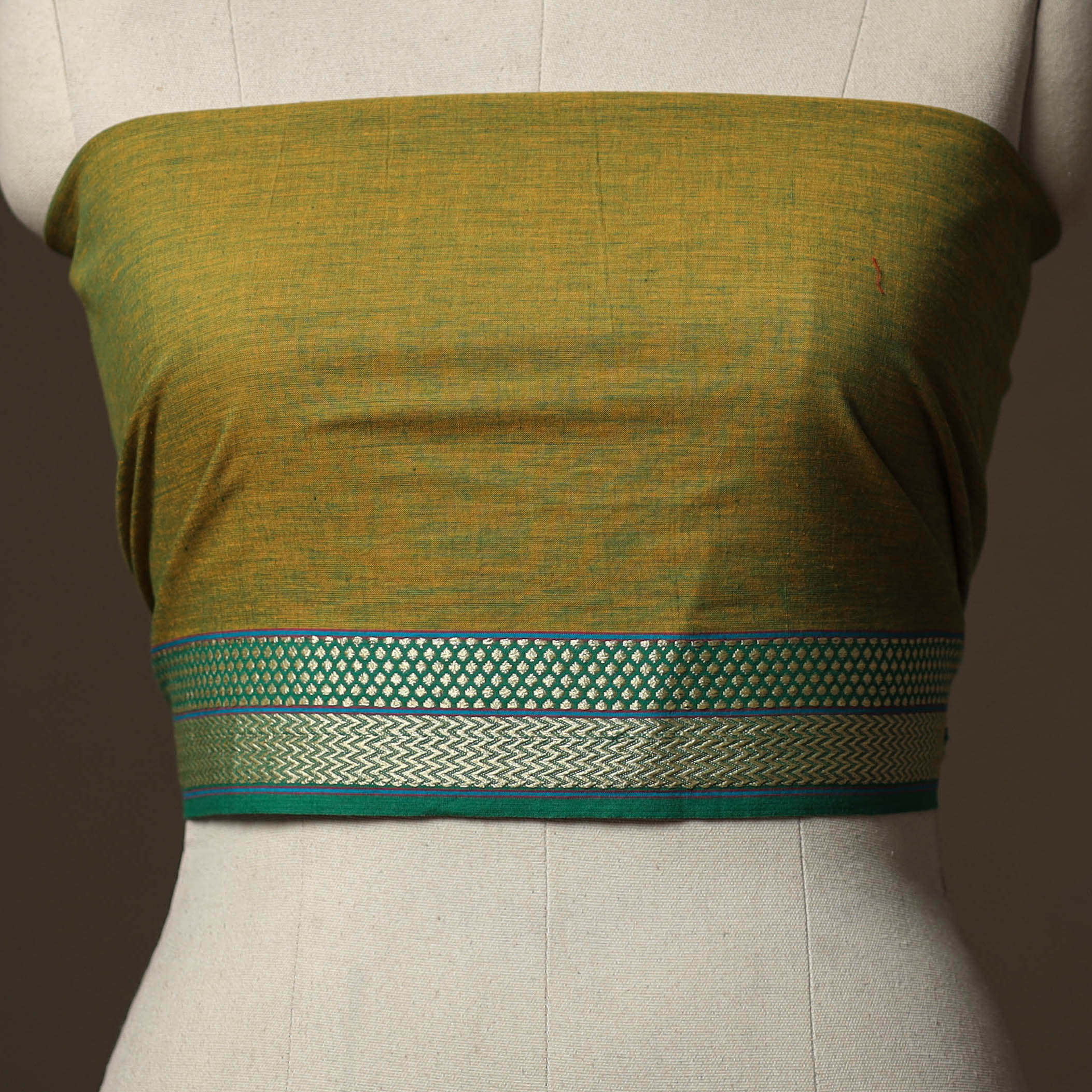 Green - Dharwad Weave Cotton Blouse Piece 24 - Image 2