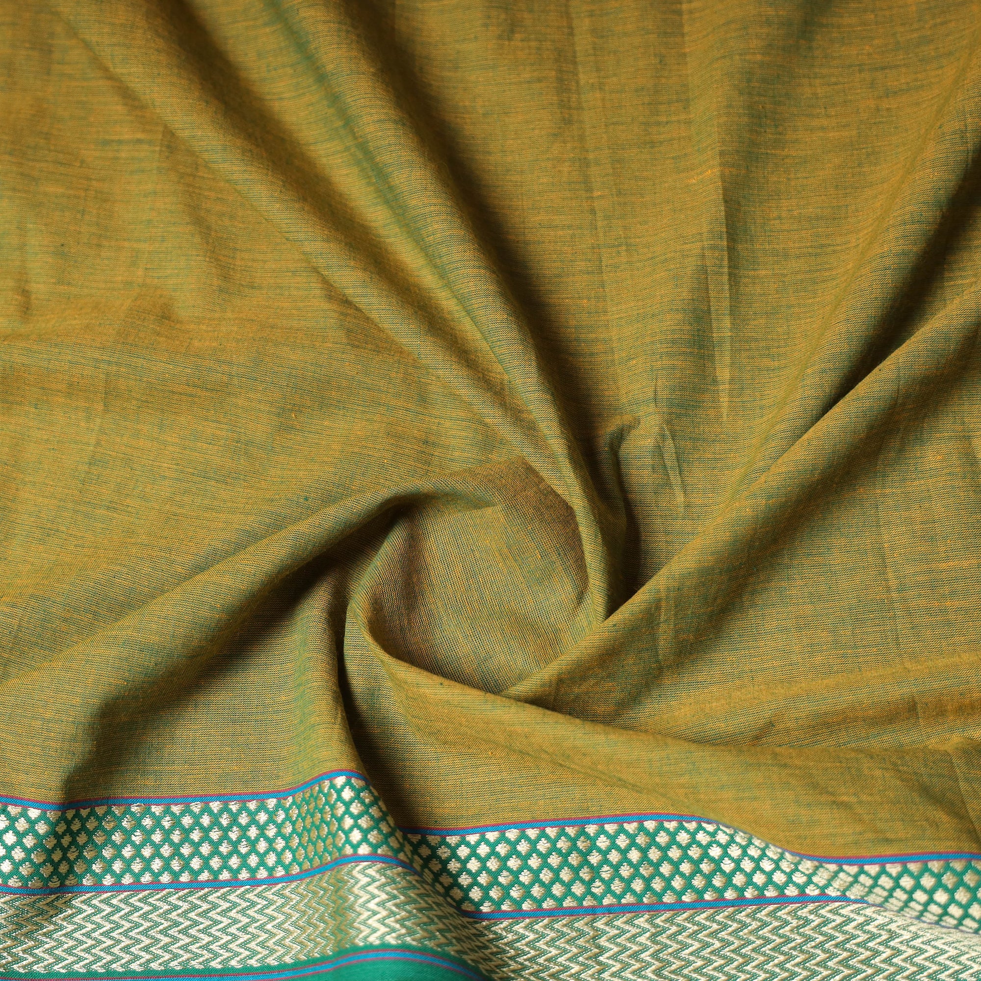 Green - Dharwad Weave Cotton Blouse Piece 24 - Image 3