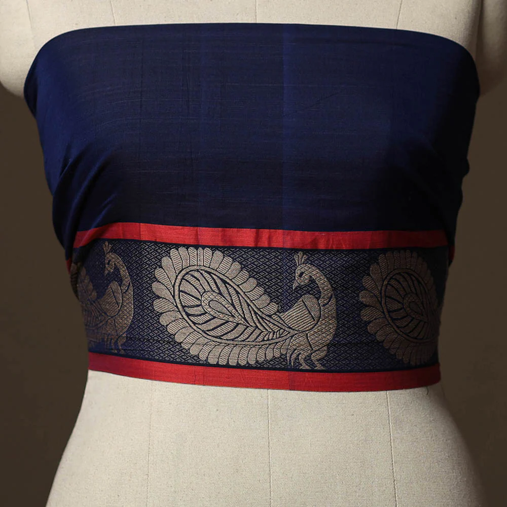 Blue - Dharwad Weave Cotton Blouse Piece 28 - Image 2