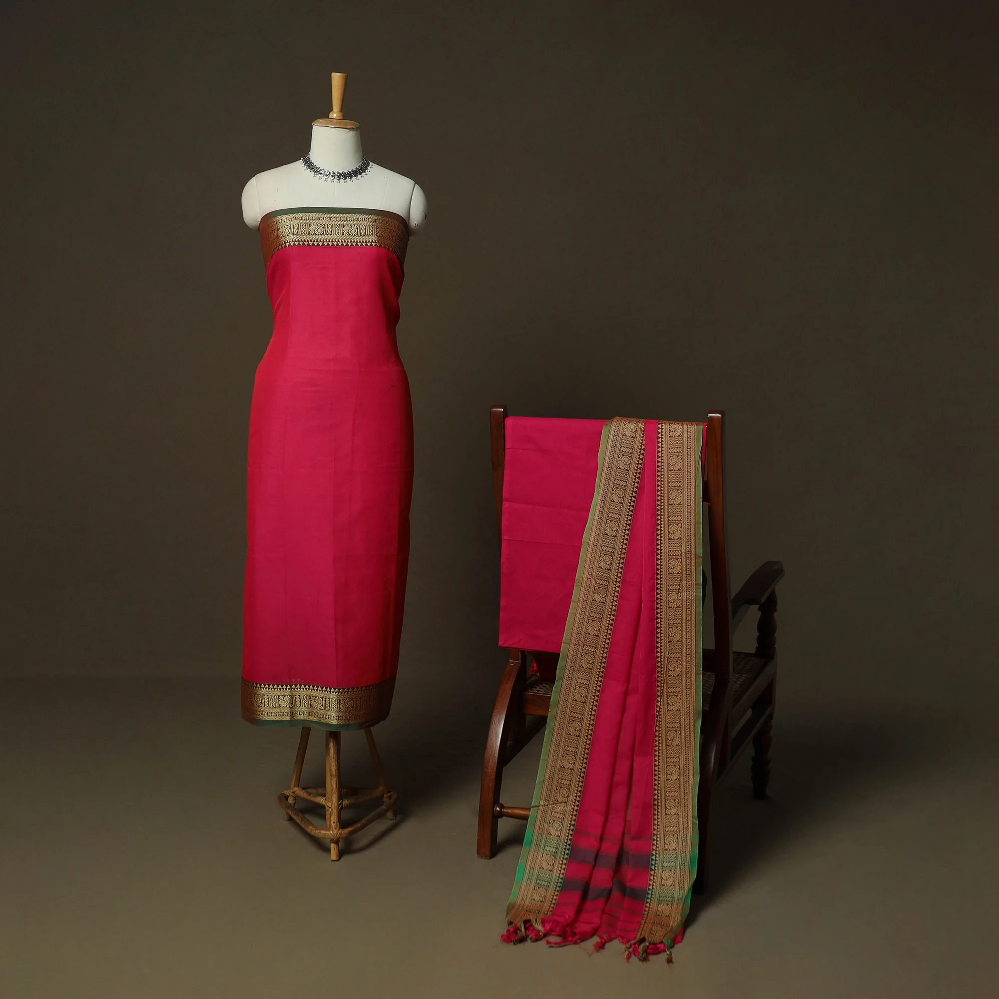 Dharwad Woven Cotton 3pc Unstitched Dress Material Suit Set 21 - Image 2