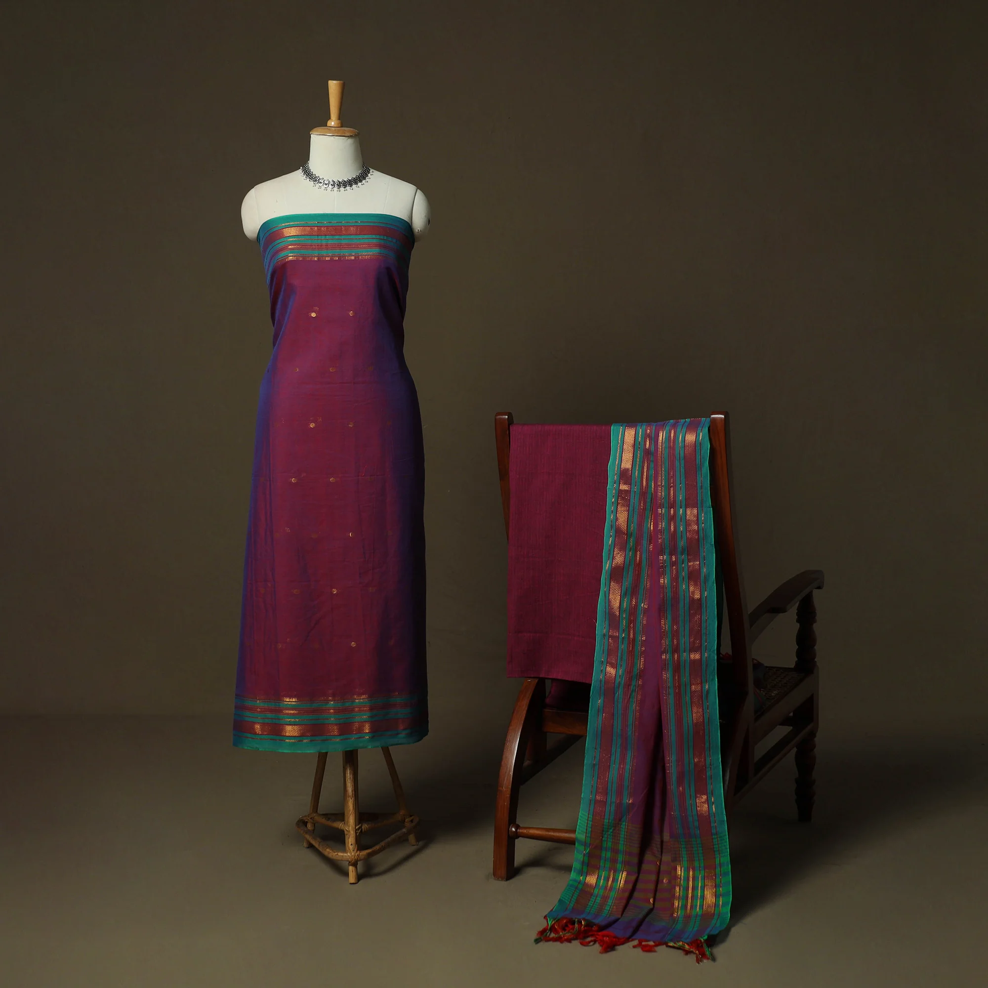 Dharwad Woven Cotton 3pc Unstitched Dress Material Suit Set 29 - Image 2