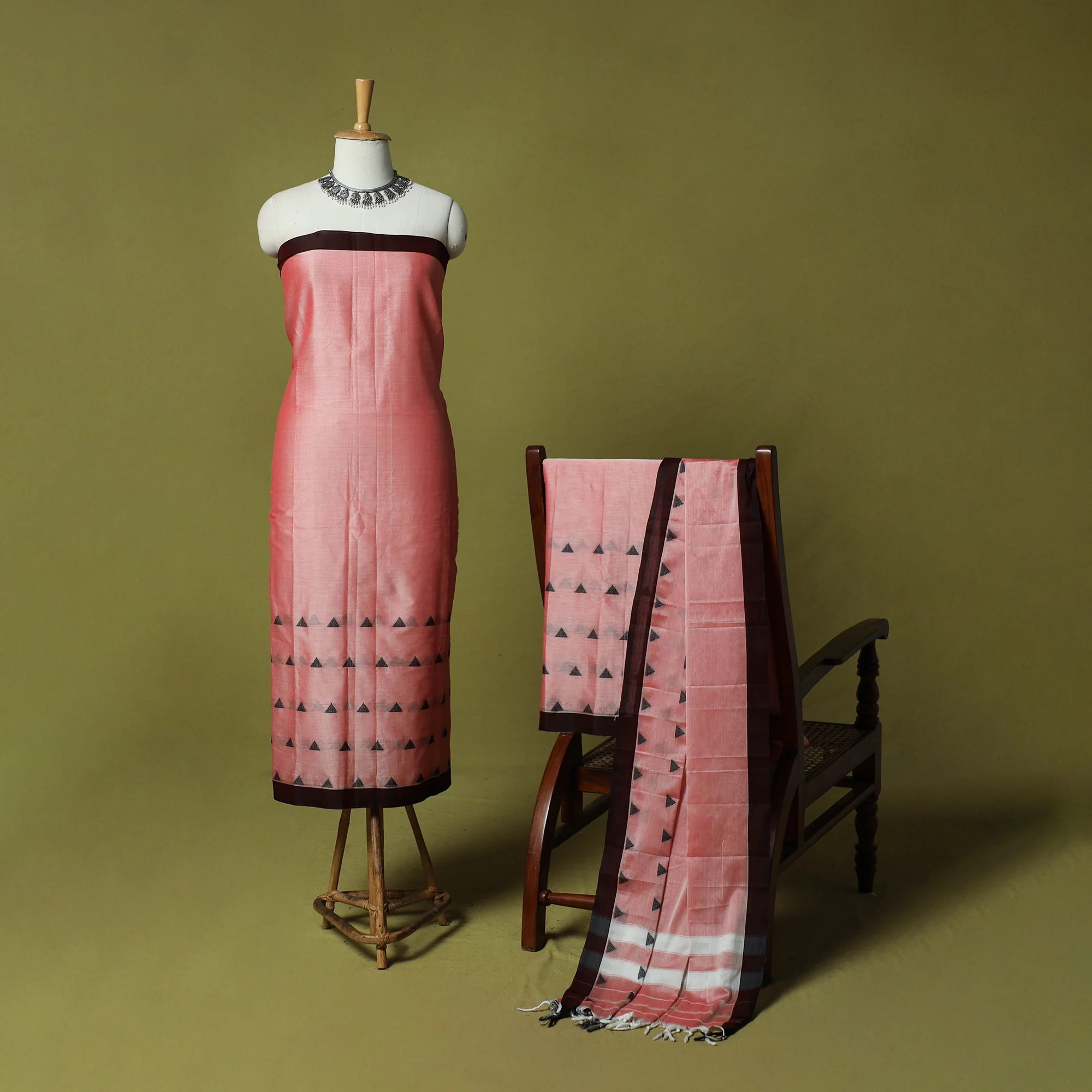 Pink - Dharwad Woven Cotton 3pc Unstitched Dress Material Suit Set 56 - Image 2