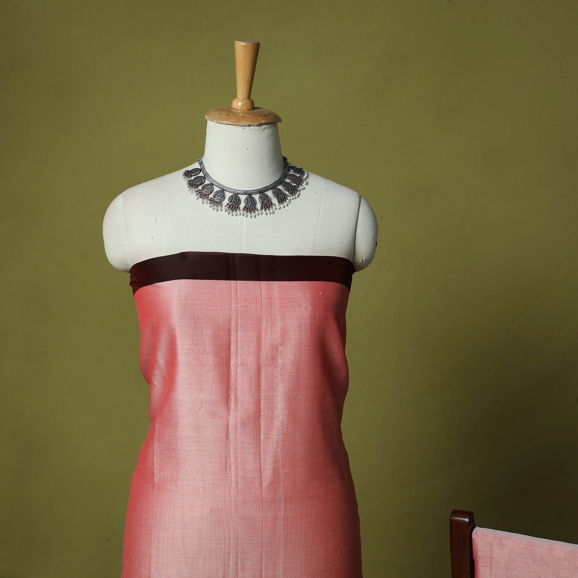 Pink - Dharwad Woven Cotton 3pc Unstitched Dress Material Suit Set 56 - Image 3