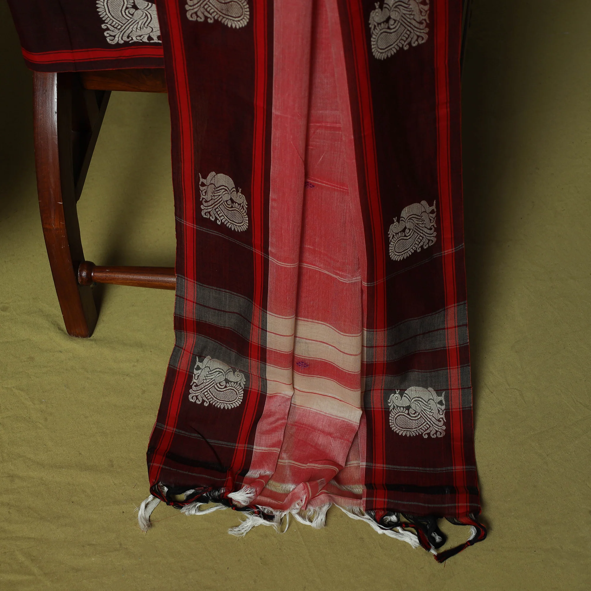 Pink - Dharwad Woven Cotton 3pc Unstitched Dress Material Suit Set with Border 03 - Image 4